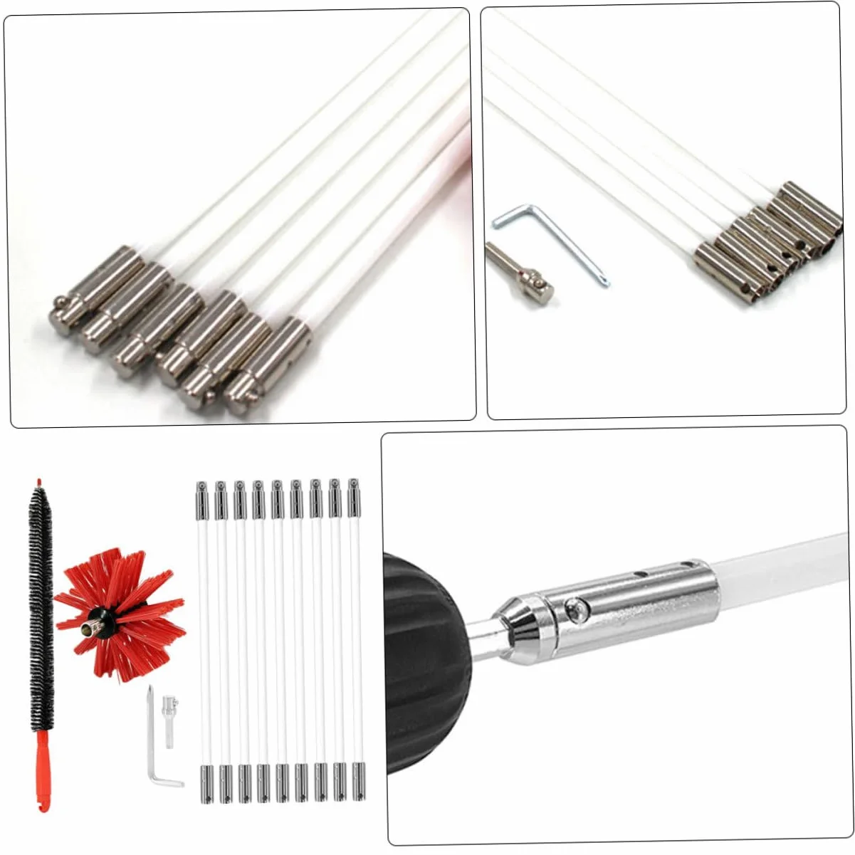 Kit Spazzola per Canna Fumaria Flessibile Aste con Testa Nylon Resistente Alte Temperature Adatto per Pulizie Fessure Strette e Tubi Utilizzabile con Trapano Elettrico per Canale