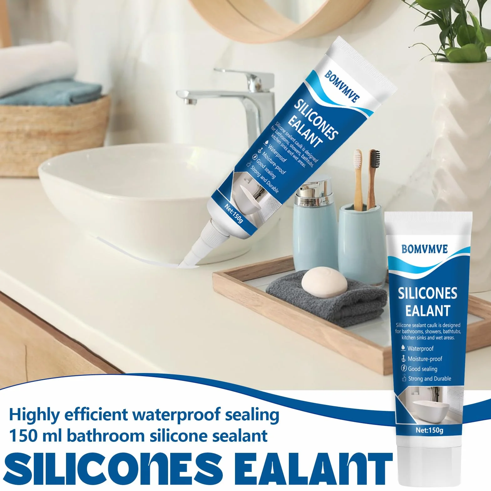 Silicone Bagno Bianco Impermeabile Sigillante Cucine Cabine Doccia 150g