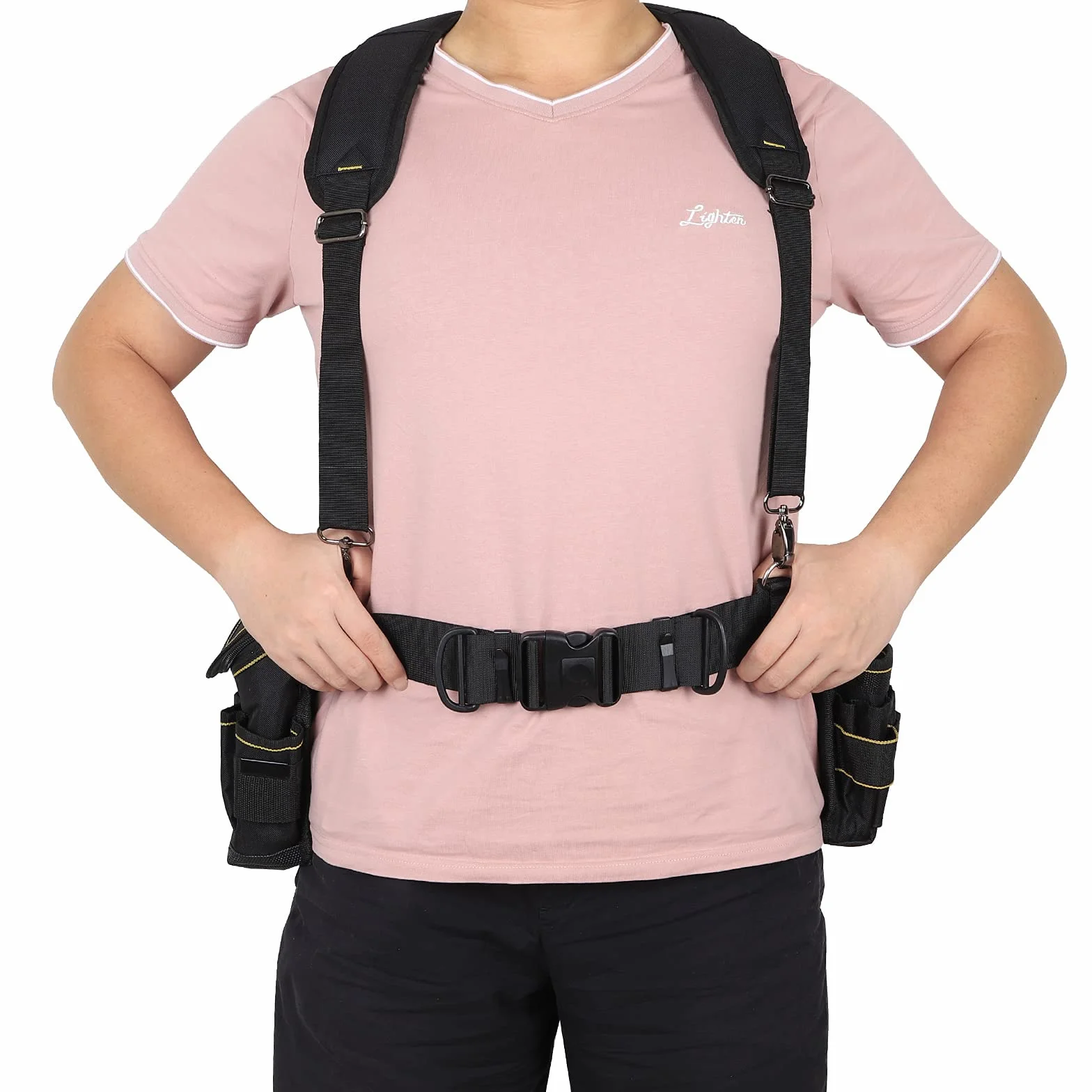 Bretelle per cintura degli attrezzi, resistenti, imbracatura imbottita per elettricisti con clip in metallo, design ad anello regolabile ed elastico