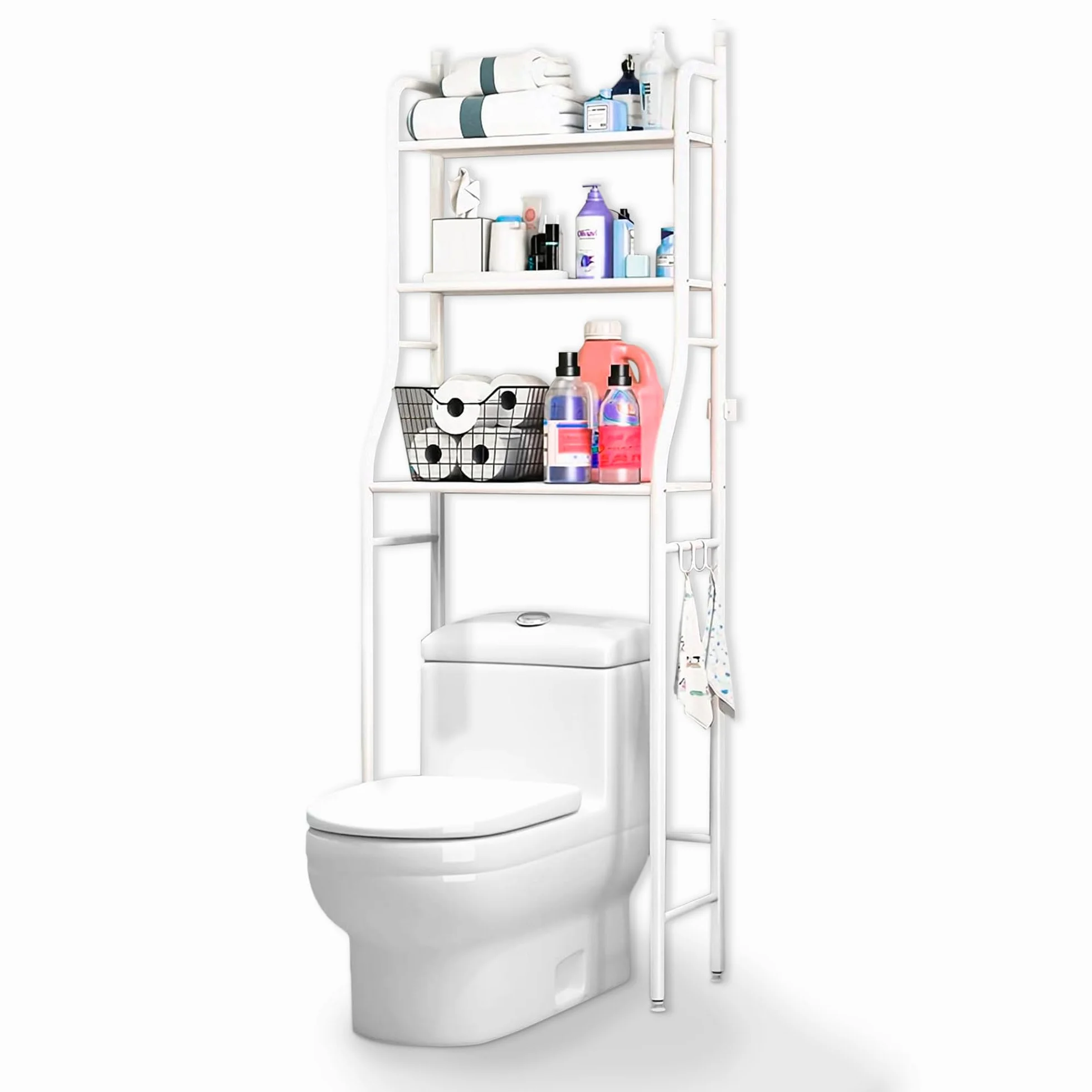 JUPPLIES Mobile Sopra WC Bagno 3 Ripiani Salvaspazio Scaffale Sopra Toilette Metallo 47x26x153cm Piedi Regolabili Anti-Ribaltamento