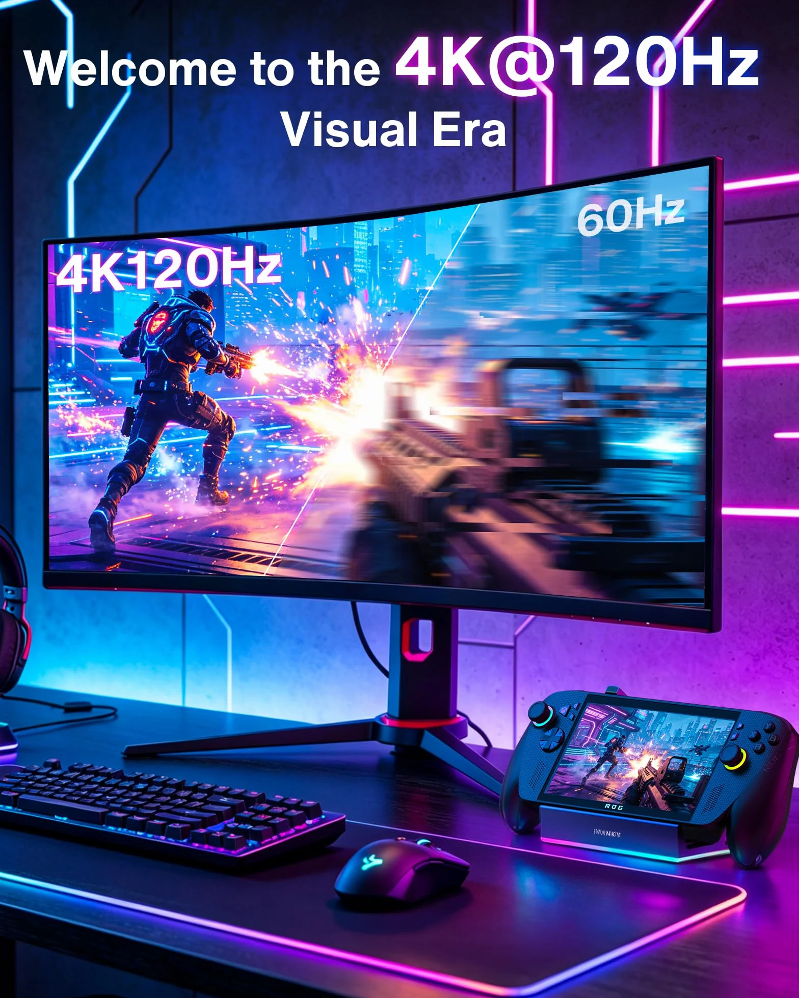 iVANKY 14-in-1 RGB Pieghevole 4K@120Hz ROG Ally X Dock con HDMI 2.1, USB 3.2 10Gbps, Carica USB-C da 100W, Ethernet da 1Gbps, slot SD/TF, Docking Station per Lenovo Legion go/Valve Steam Deck OLED