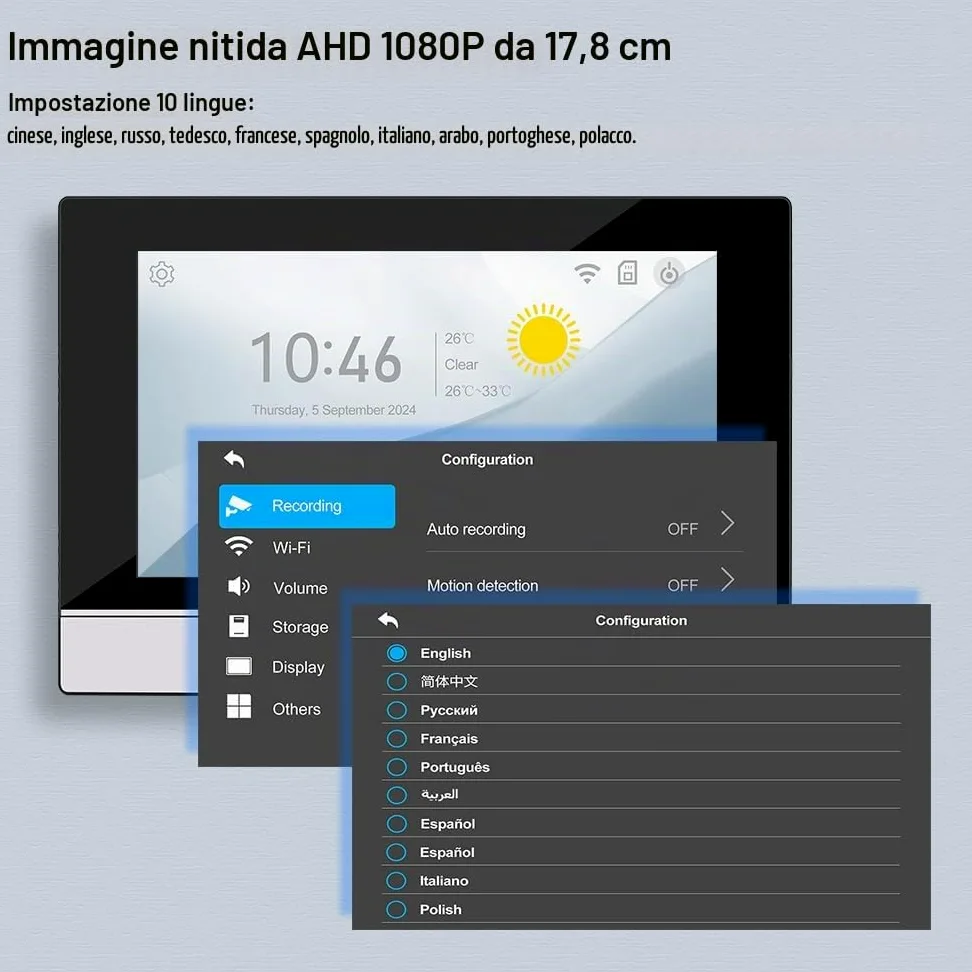 WiFi Video Interfono Sistema di Ingresso a Campanello, 7inch 1080P HD Videocamera a Campanello Visione Notturna IR, Registrazione di Supporto, Scheda RFID/TUYA APP Sblocco