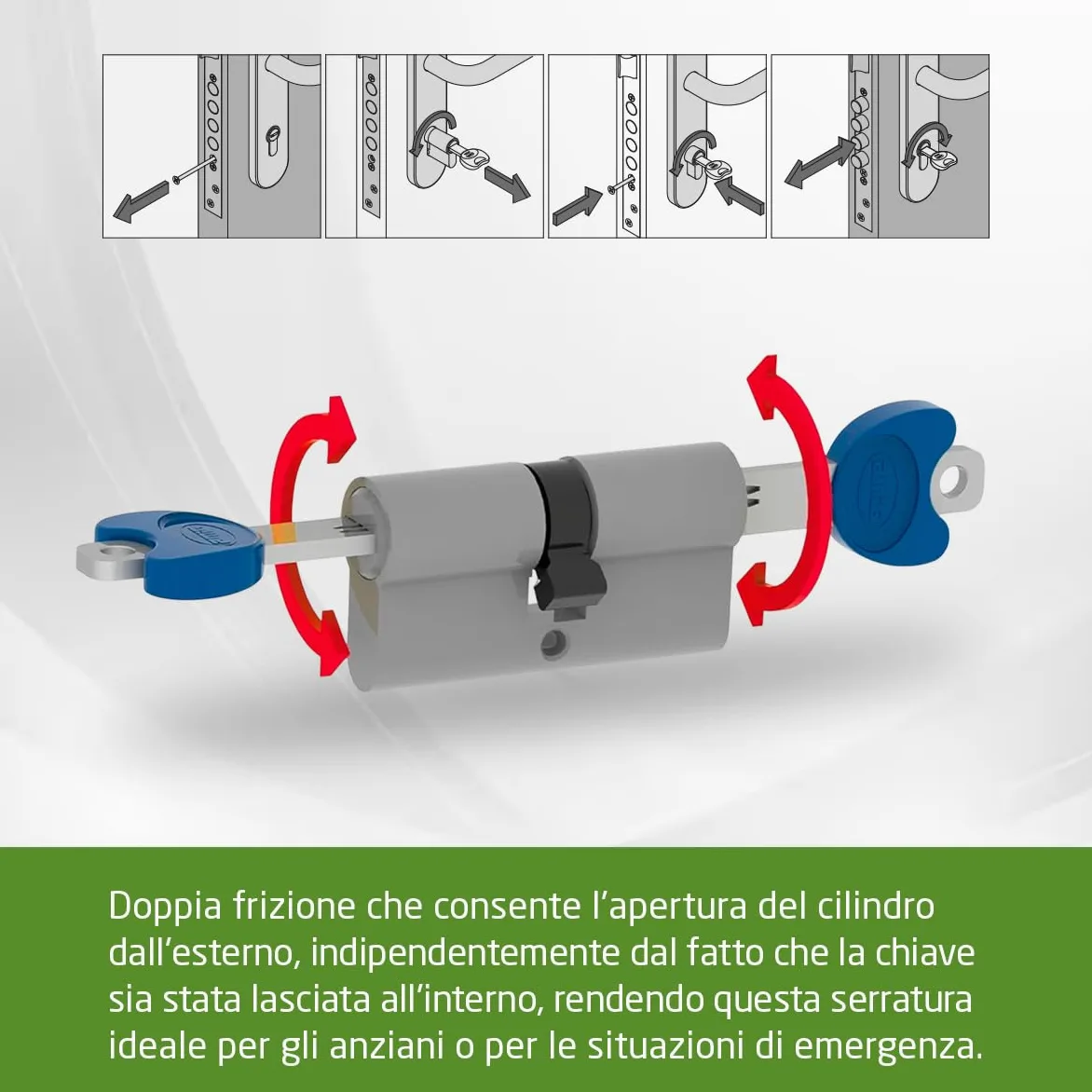 Amig - Cilindro di sicurezza - Serratura per porte - Antigrimaldello e Antibumping - Cilindro Antiestrazione e Antirottura - Include 5 chiavi - Argento opaco - Misure: 80 (30-50) mm