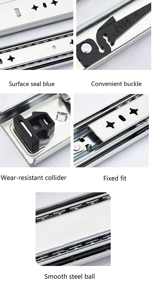 Guide per Cassetti Guide per cassetti Guide per cassetti per carichi pesanti, Guide per cassetti ad estrazione totale Montaggio laterale, Binari e guide per cassetti a 3 sezioni, Capacità di carico d