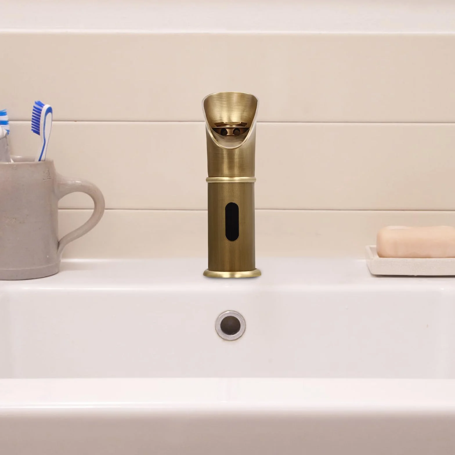 Rubinetto con sensore a infrarossi a cascata per lavabo cucina altezza erogatore 100 mm oro