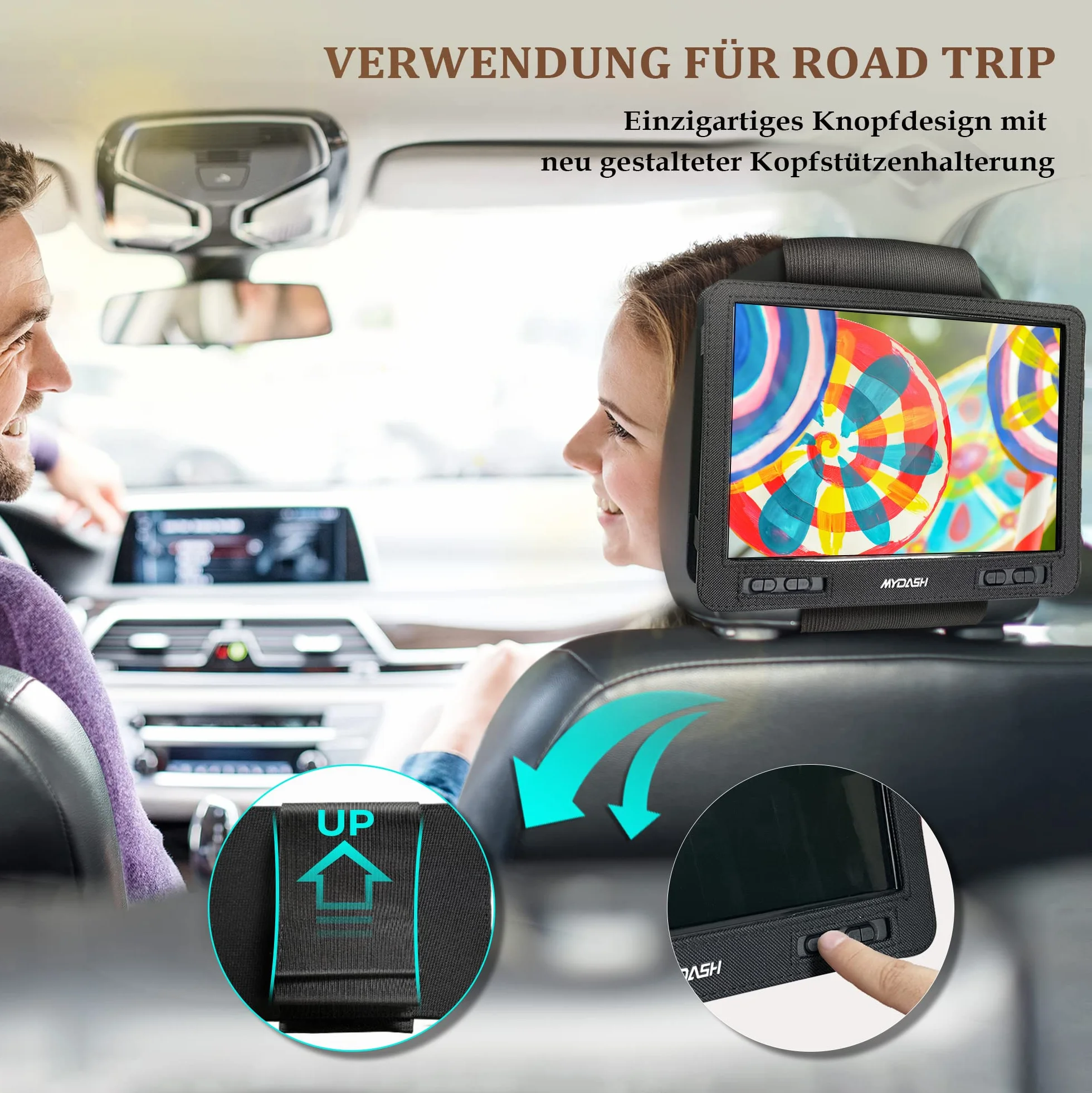 Lettore DVD Portatile da 14,9" per Auto con Schermo HD Orientabile da 12,5" - Supporto Poggiatesta, CD Player con Proiettore TV Sync, Porta USB/SD per Bambini