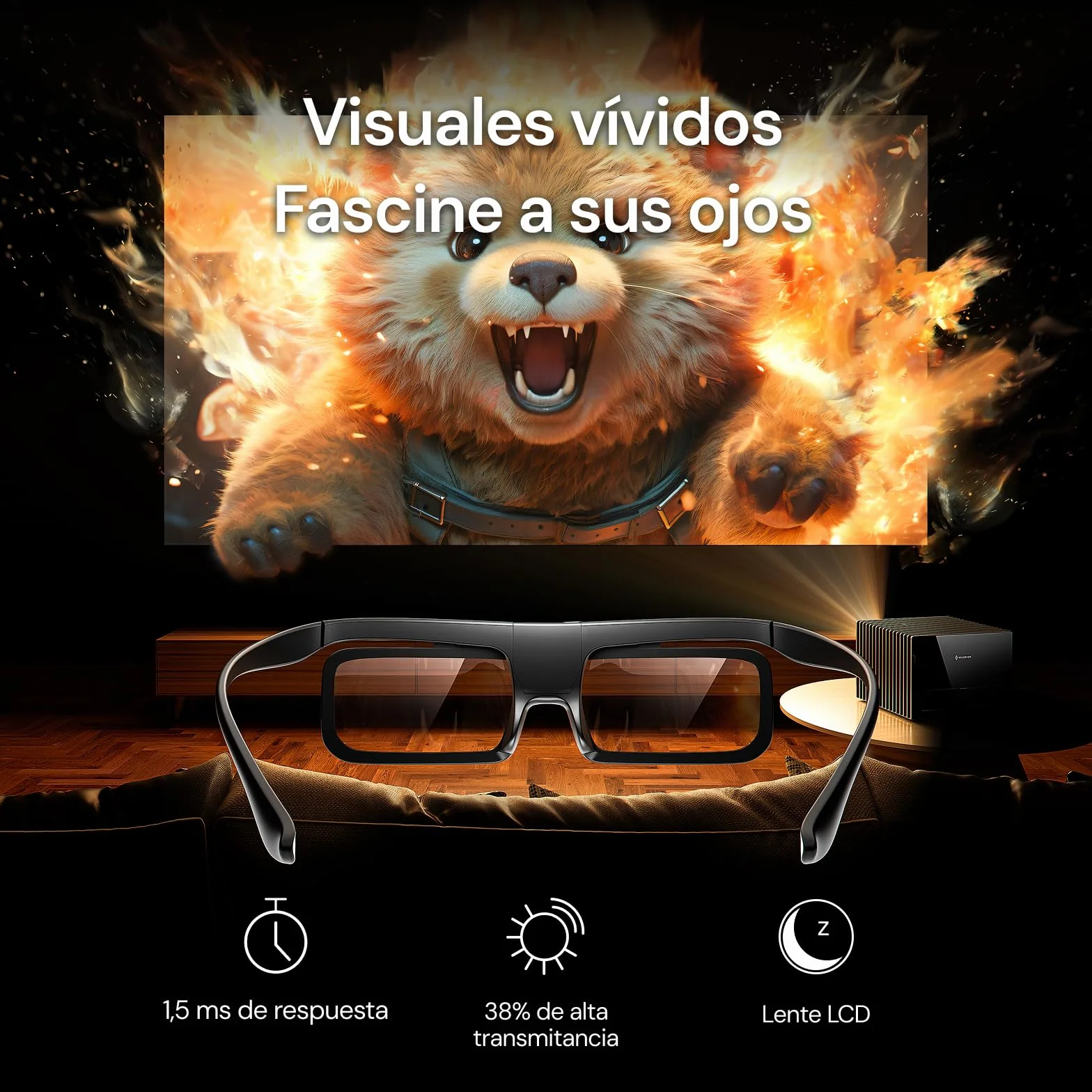 Valerion Occhiali DLP Link 3D, compatibili con i proiettori DLP-Link 3D - Occhiali ricaricabili con otturatore attivo (nero 1PCS)