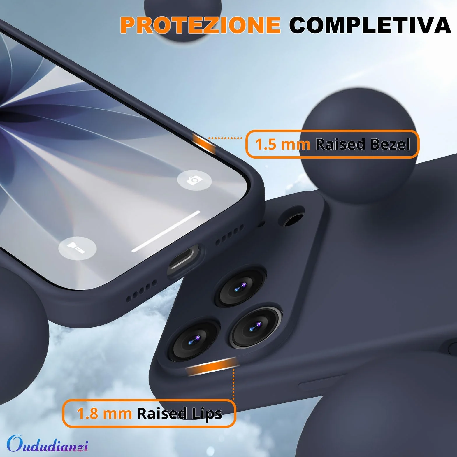Oududianzi - Cover Compatibile con iPhone 17 Pro Silicone Liquido, Interno in Microfibra Morbida, Protezione Antiurto Resistente Aantigraffio Custodia iPhone 17 Pro Case - Blu Notte
