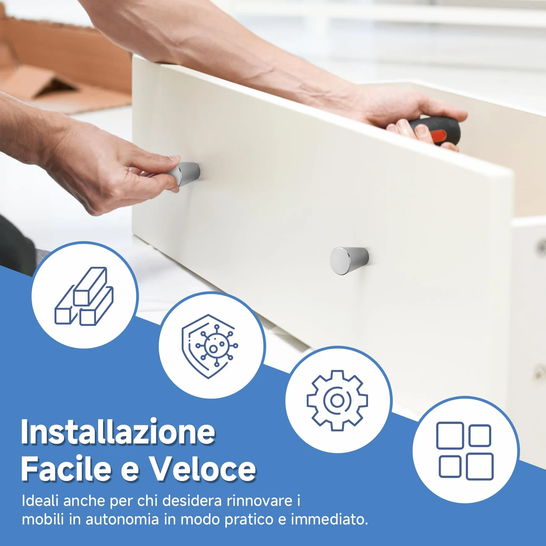 Pomelli per Mobili in Alluminio Opaco – Maniglie Rotonde per Cassetti con Viti, Stile Moderno per Armadi Cucina, Bagno (Argento)