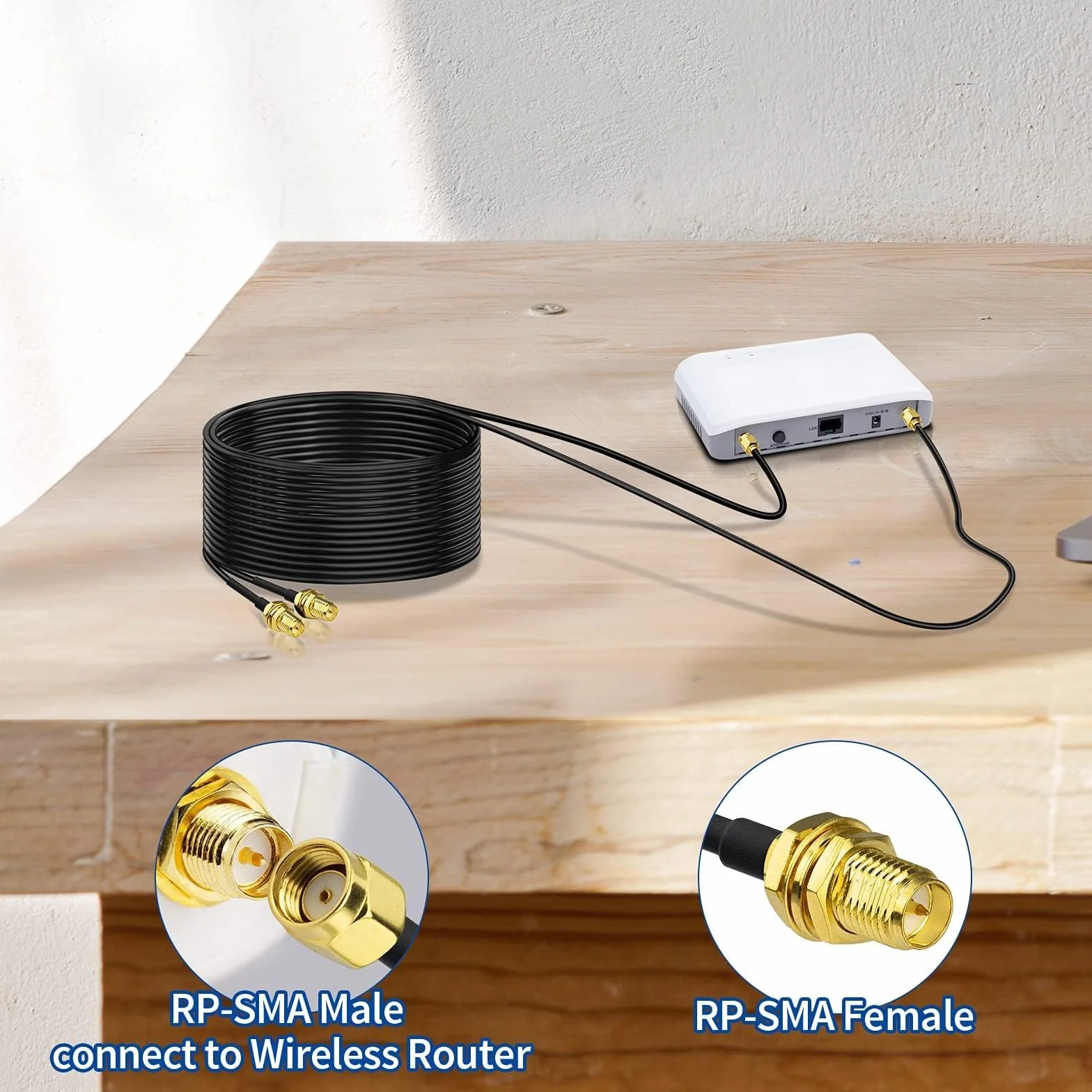 Bingfu Cavo RP-SMA Prolunga Antenna WiFi 5 m (2 Pacchi) Adattatore da RP-SMA Maschio a Femmina RG174 per Telecamera IP Router Adattatore WiFi Scheda di Rete Wireless Mini PCI Express PCIE