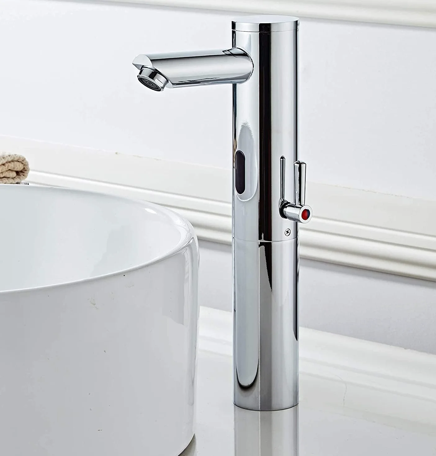Rubinetto da bagno con sensore automatico a infrarossi, miscelatore per lavabo senza contatto in ottone cromato