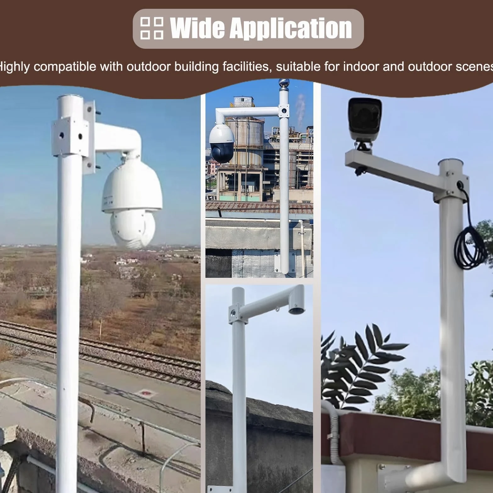 Staffa per Telecamera di Sicurezza Resistente alle intemperie da 2 Metri (6,56 Piedi) - palo di monitoraggio con Viti - Staffa angolare per Monitor da Esterno - Staffa Singola - 2,0 Metri (6