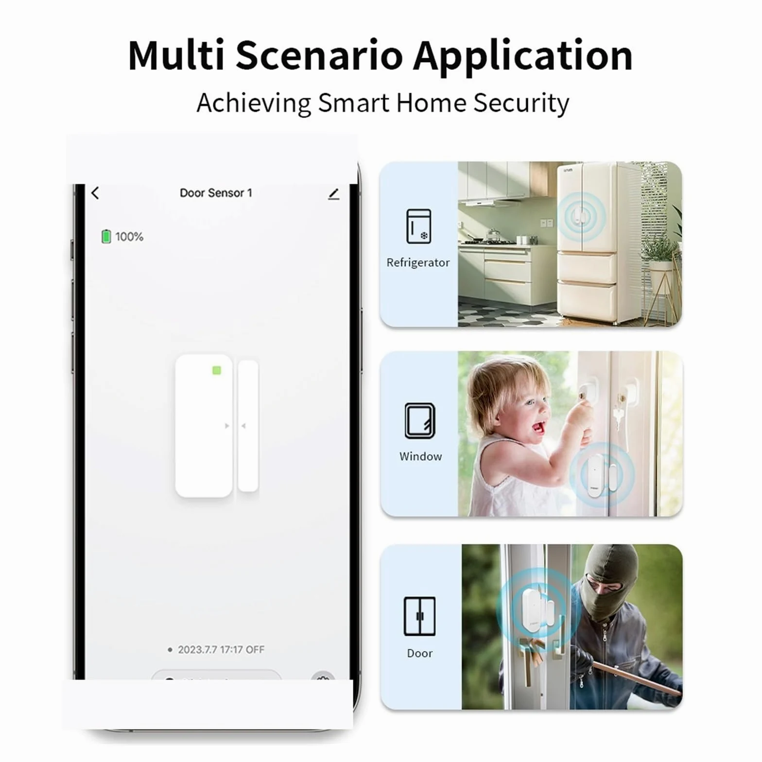 Sistema di allarme per la sicurezza domestica, Sensore for porte e finestre Sensore di apertura porta Allarme di sicurezza domestica intelligente Rilevatore magnetico di apertura/chiusura porta finest