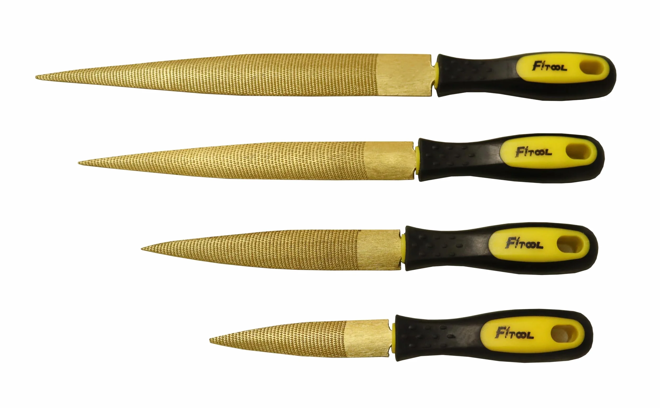 Raspa per legno dorato Set di 4 pezzi, taglio grossolano fine, 4 "-6" -8 "-10", Raspa conica per legno, pelle, metalli teneri, plastica morbida, file raschiato in acciaio di qualità 4-Pack