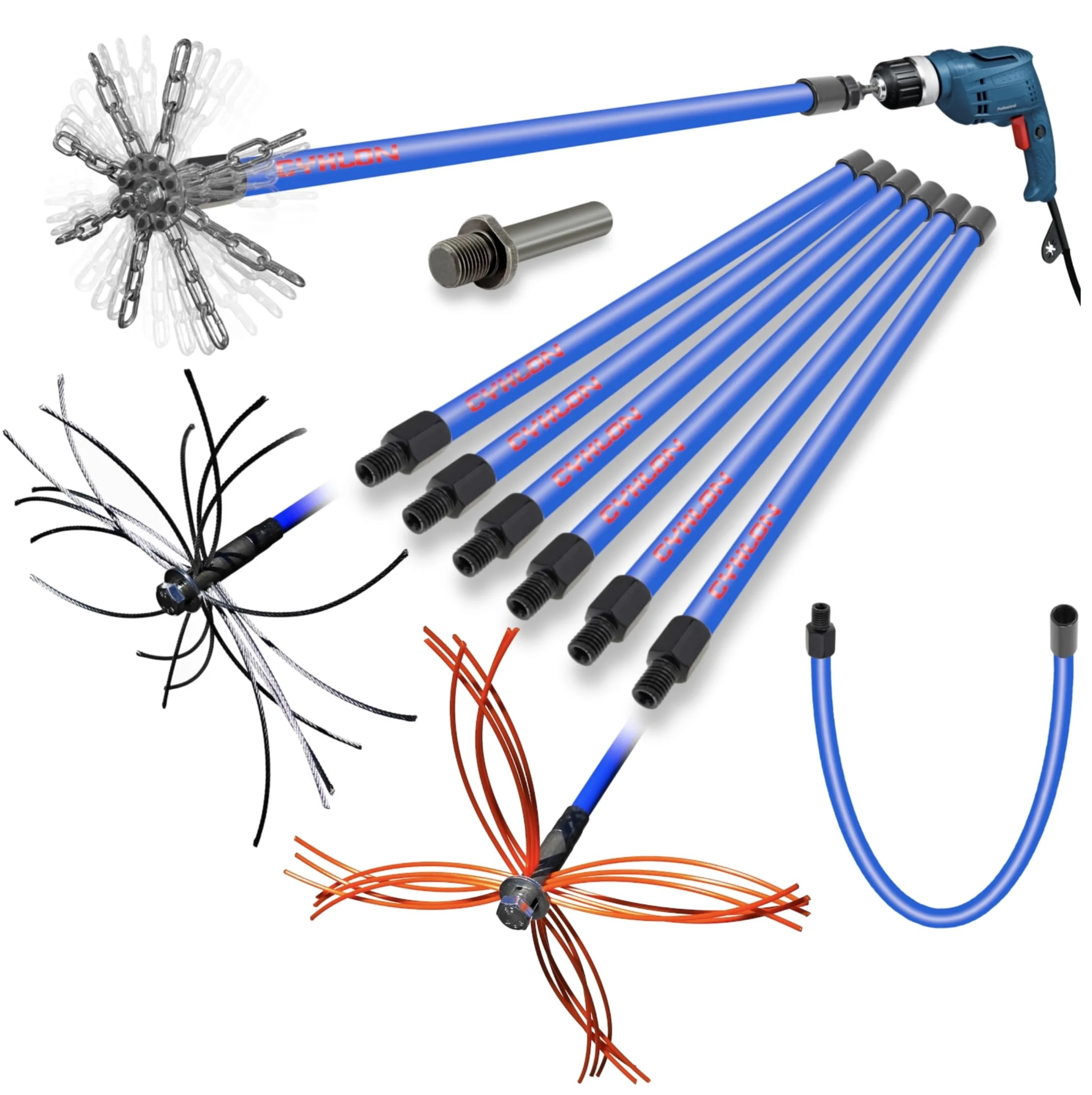 Cyklon Scovolo Canna Fumaria 9m per Trapano - Canna Fumaria Dal Basso | Kit Pulizia - Spazzola Camino Collegabile per Spazzacamino Flessibile - Pulizia Camino - Tubo Stufa e Fuliggine Secca