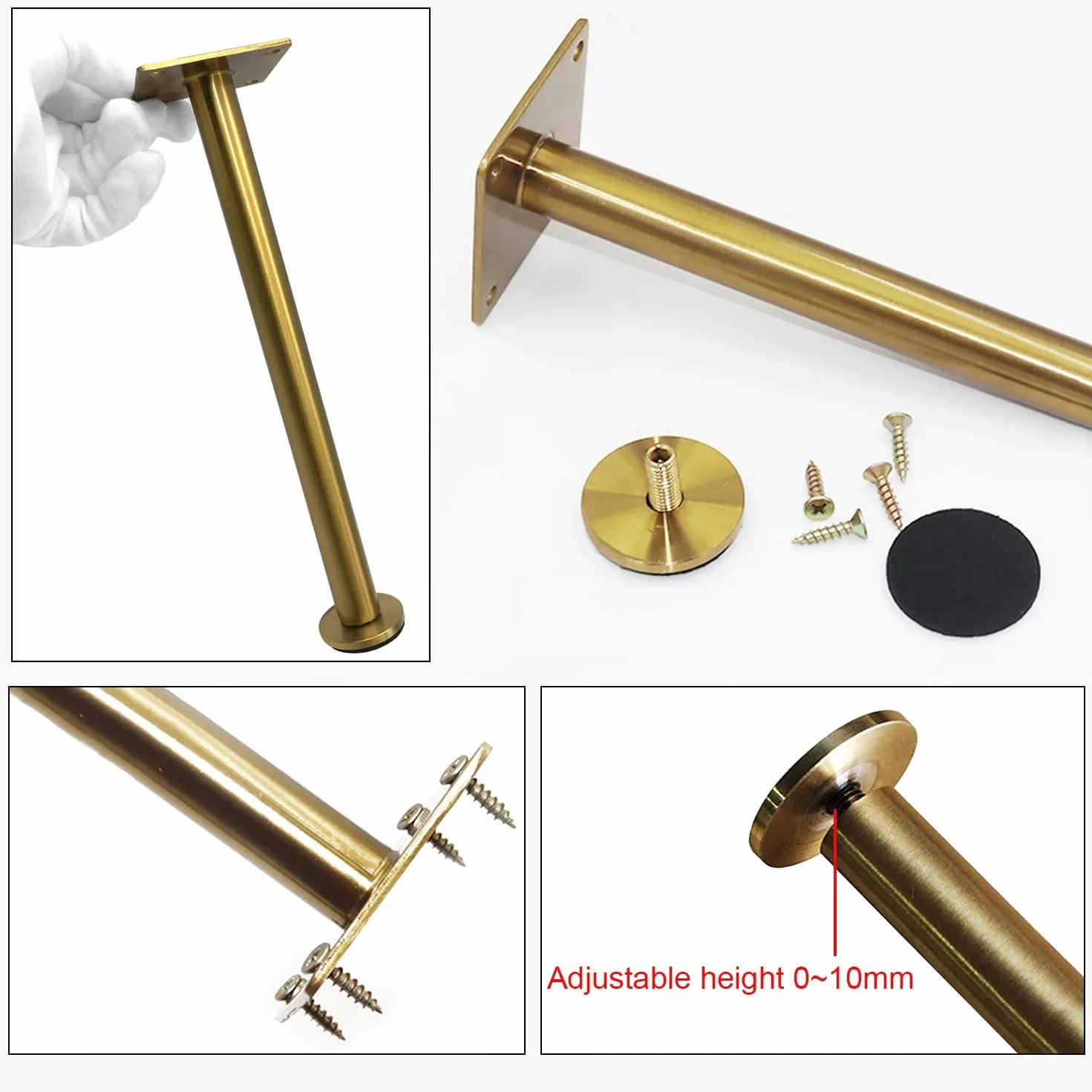 Gambe per mobili Regolabili - 2/4 Pezzi, Gambe per Tavolo in Metallo Moderne, Piedini di Supporto per mobili in Acciaio Inossidabile, per Mobile da Bagno, Mobile TV, oro-42 cm-4 Pezzi
