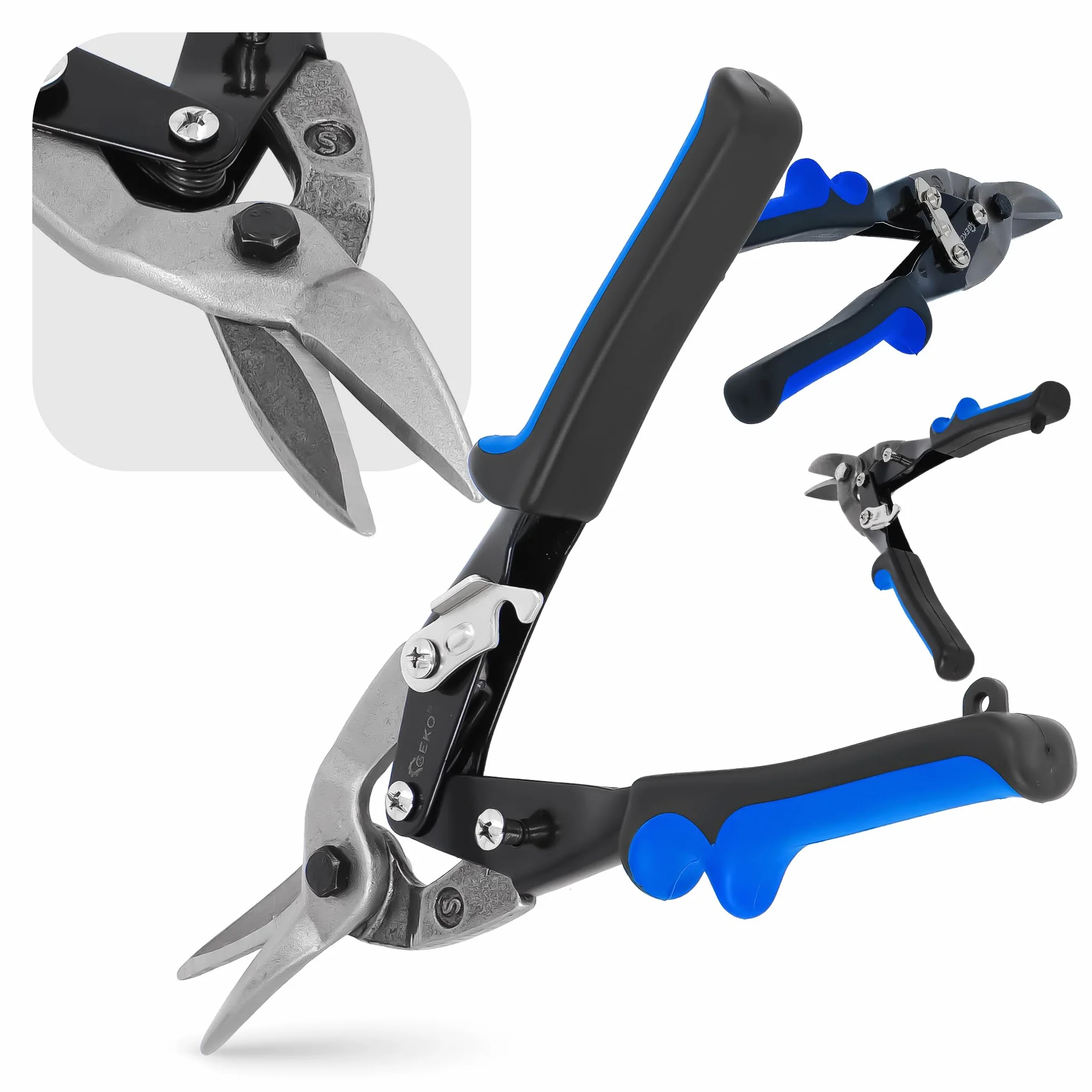Cesoie Lamiera Metallo 10'' Taglio Sinistra Destra Dritto Pieghevoli Impiegno Gravoso Set 3x