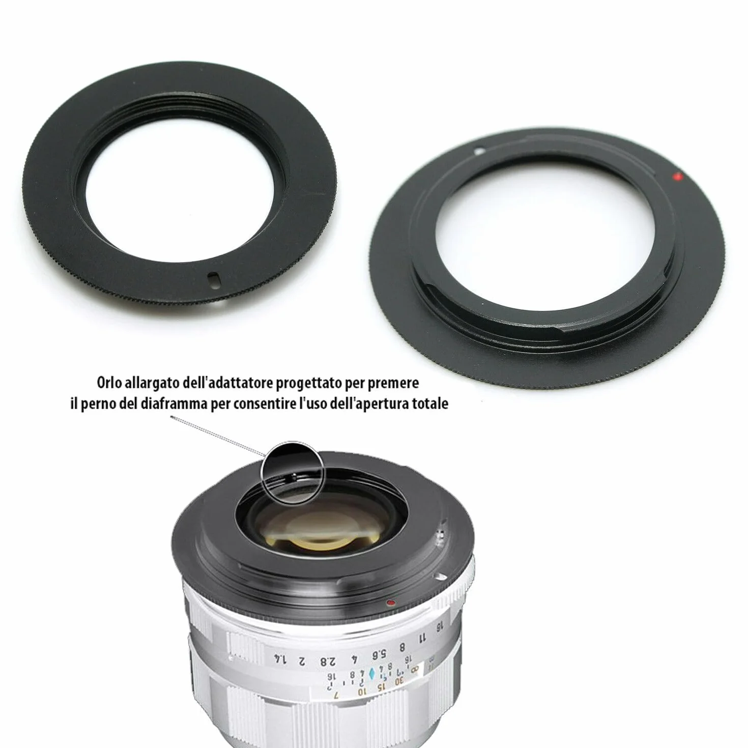 ANELLO ADATTATORE OBIETTIVO M42 mm. M-42-AI per corpo con attacco compatibile con Nikon AI per obiettivi a vite M 42