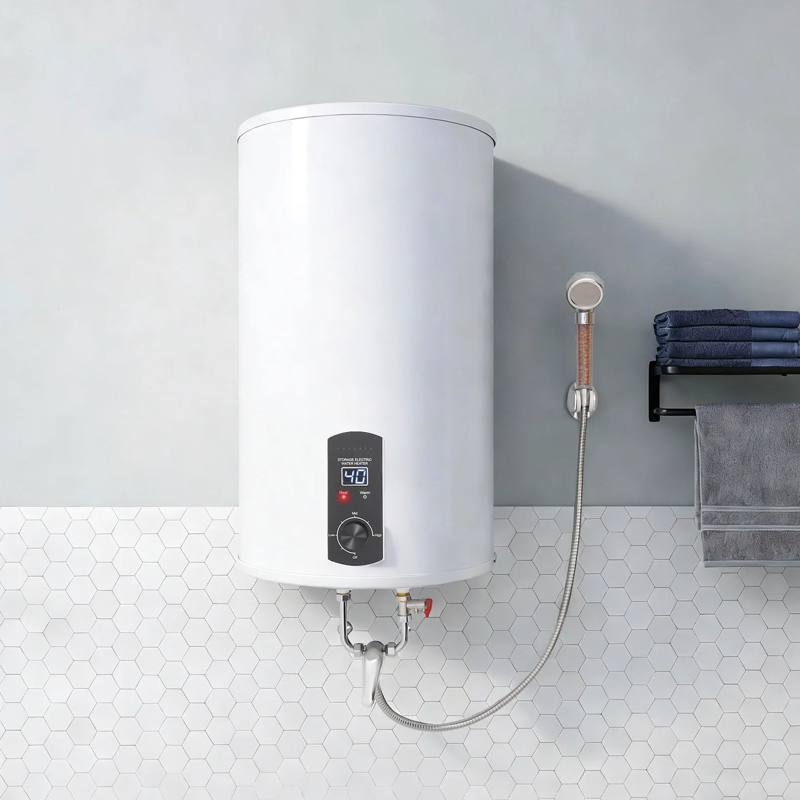 Scaldacqua elettrico da 80 l, 2000 W, da parete, 25-75 °C | Scaldabagno verticale di grande capacità con indicatore di temperatura a LED, per bagno, cucina, parrucchiere, roulotte