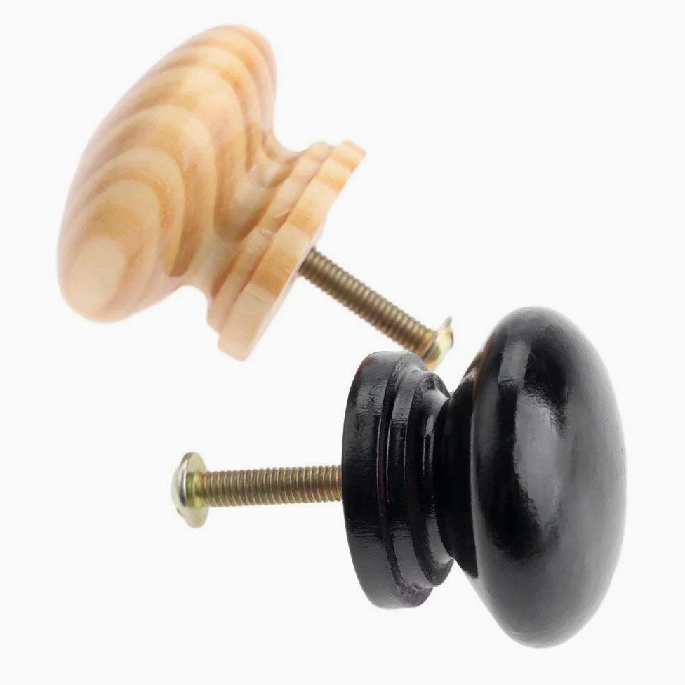 20 pomelli rotondi in legno per mobili, mobili, cassetti, pomelli per cassettiera, forma a fungo, diametro 34 mm, altezza totale 25 mm (nero)