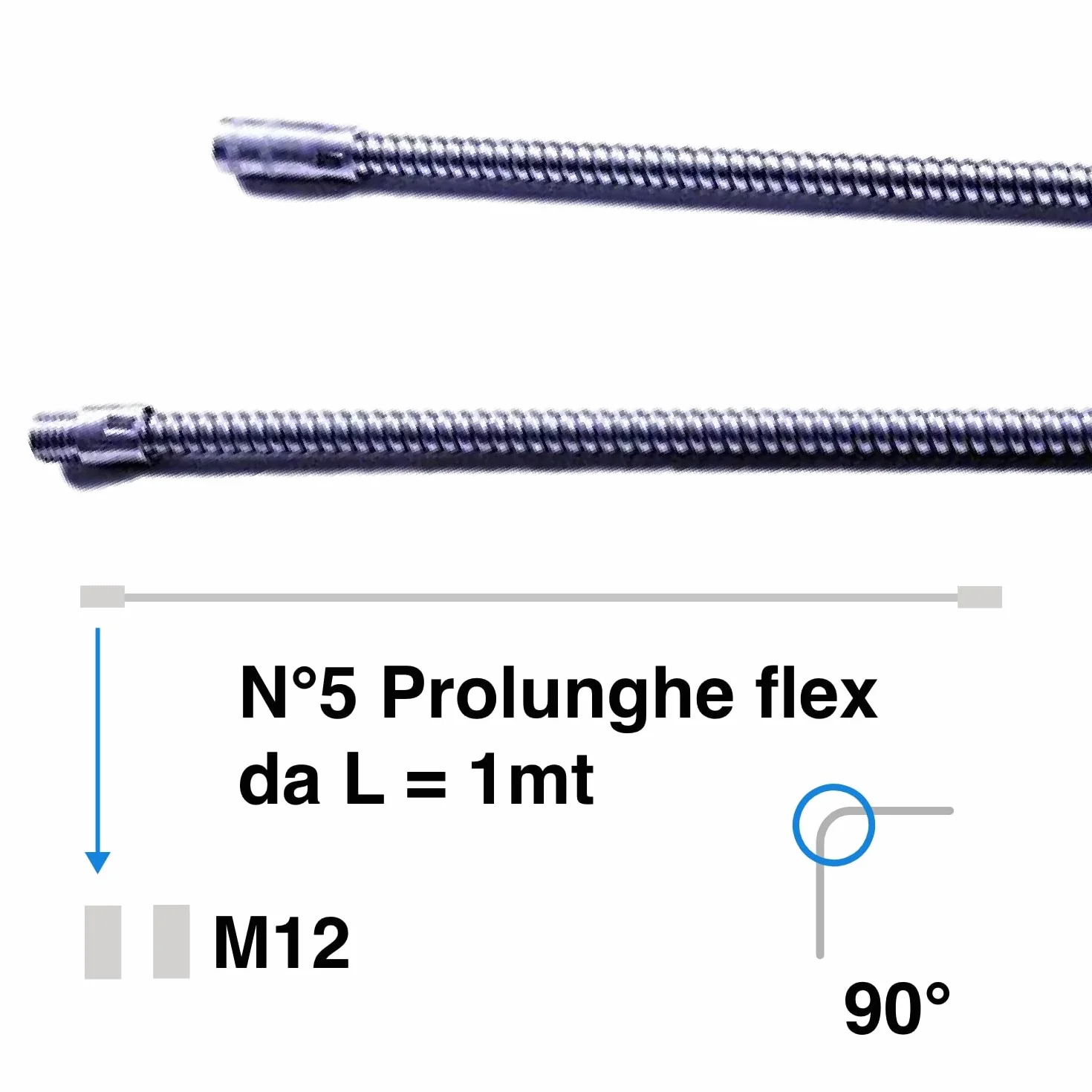 BARETTO 5 Prolunghe FLEX Spazzacamino M12 in Molla d’Acciaio – Ricambio per Kit Pulizia Camino e Canna Fumaria – 5 x 1 m (fino a 90°)