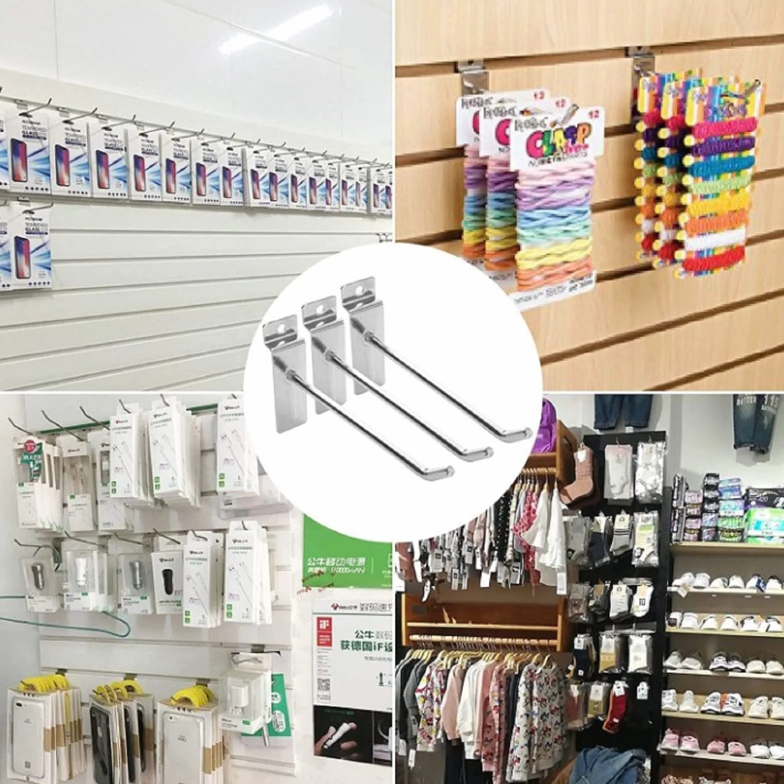 25 Pezzi Ganci Per Scaffali di Negozi, 15cm Ganci Per Pannelli A Parete, Per Pannello da Parete A Doghe Argento Per Supermercati, Gioiellerie, Centri Commerciali
