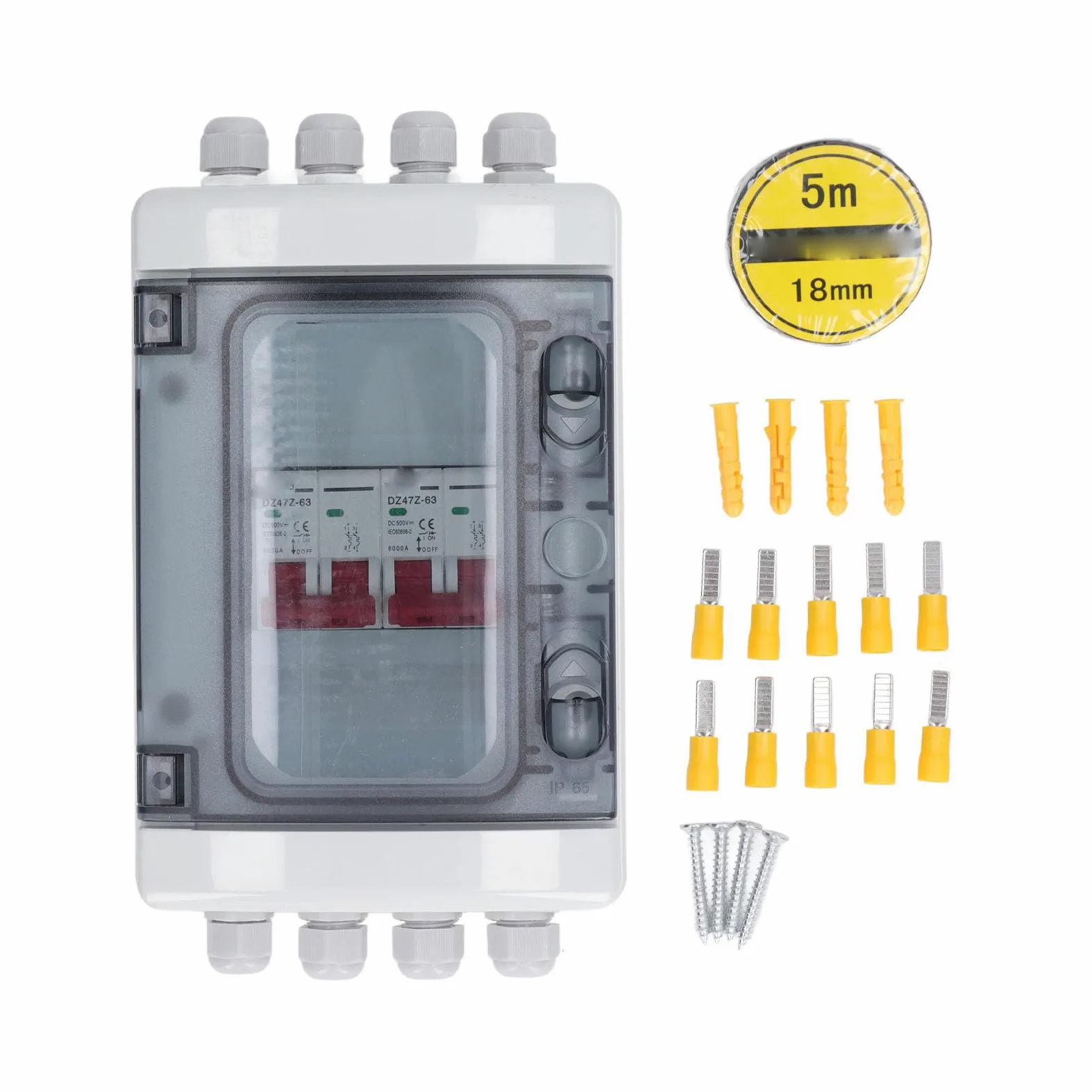 Ejoyous Scatola Interruttore Miniaturizzato CC, Sezionatore Solare Fotovoltaico Ignifugo per PC, 2 in 2 Uscite DC500V IP65 Impermeabile Resistente Ai Raggi UV per Inverter per Pannelli Solari RV