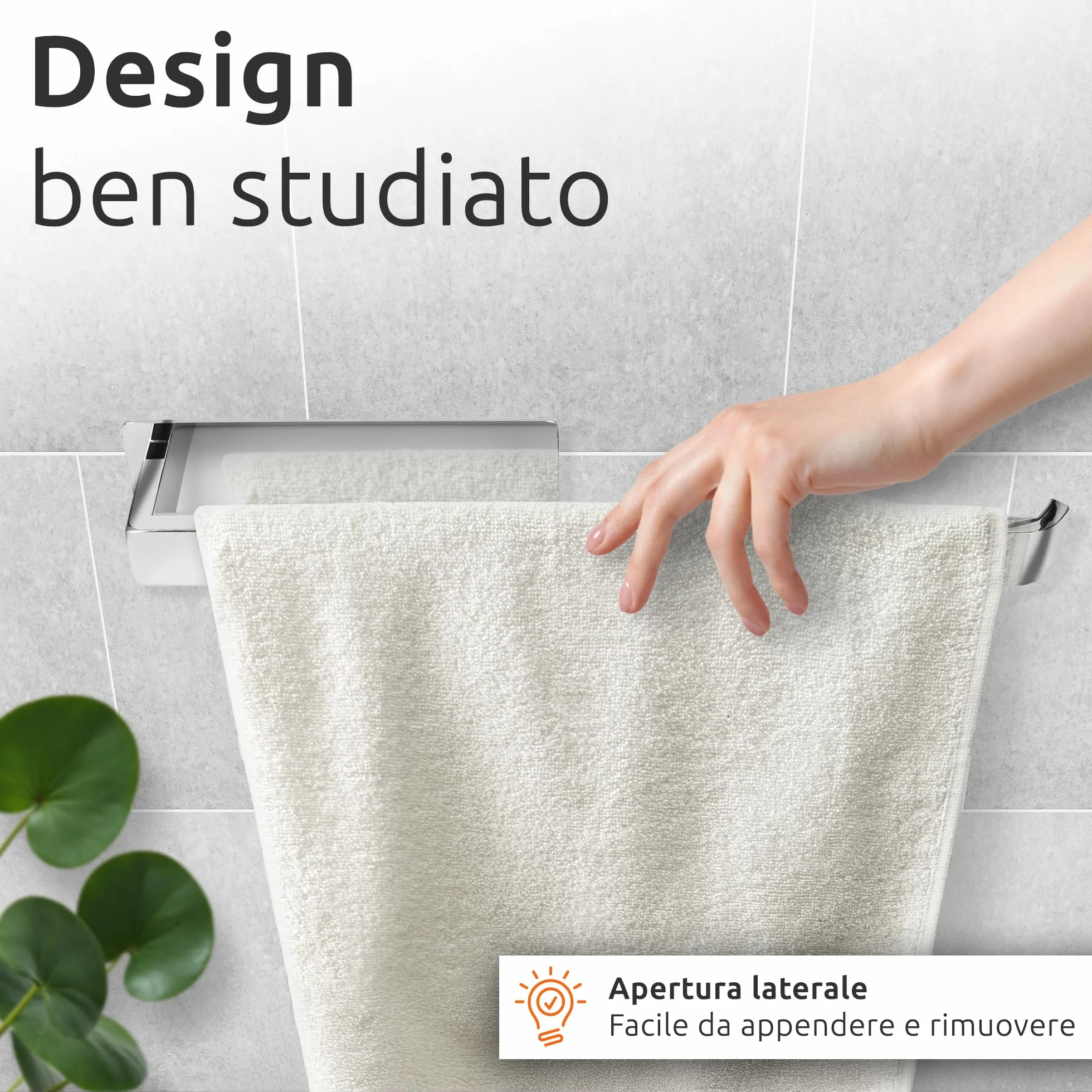 ECENCE Porta Asciugamani Bagno Adesivo 3M cromo 38cm Acciaio Inox 304 Antiruggine