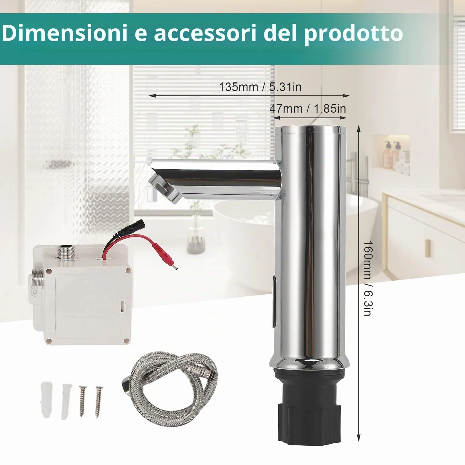 Gugxiom Rubinetto da Bagno Senza Contatto, Sensore Automatico Lavandino, Ottone Massiccio 1 Foro