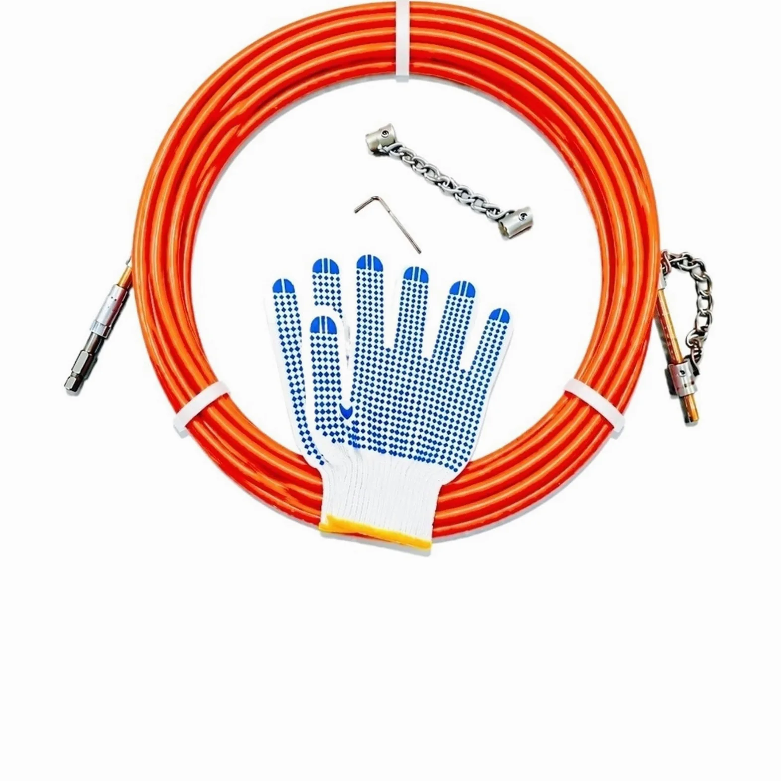 Cavo for Pulizia Scarico Con Nucleo Solido Da 5 Mm Placcato In Rame | Molla for dragare il tubo di collegamento idraulico con albero morbido con catena di pulizia(12M)