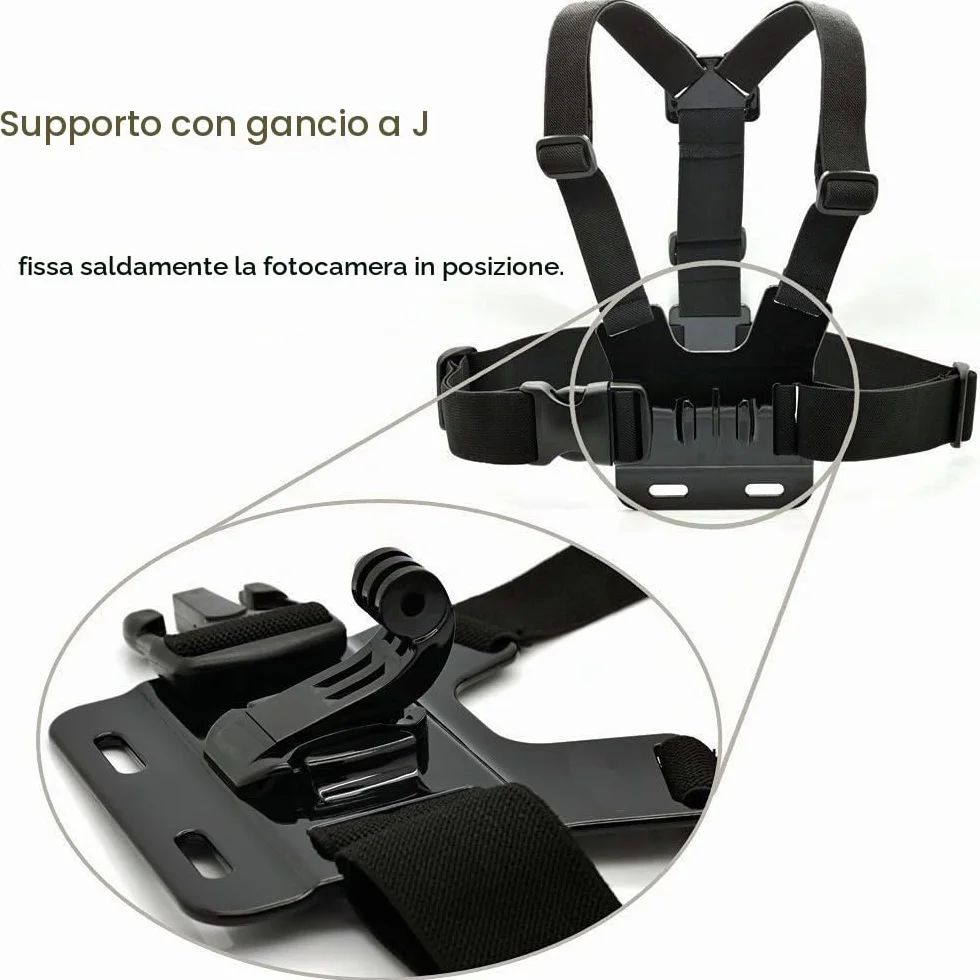 TEKCAM Kit Accessori per Action Cam 4 in 1 Compatibile con GoPro Hero 13 12 11 10/ AKASO Brave 4 Pro/COOAU/DJI Osmo Action 4 5 Pro/SJCAM/Insta360, Imbracatura da Petto Fascia da Testa
