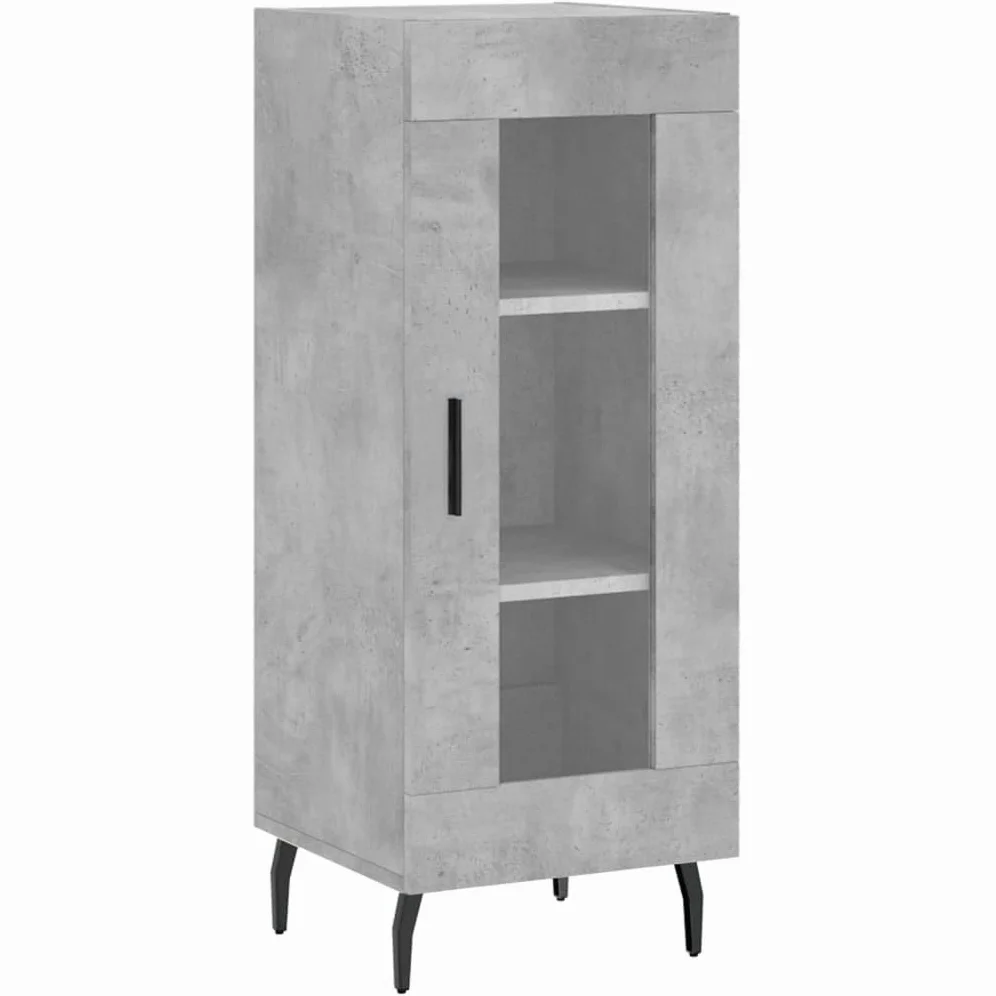 Armadietto alto in legno grigio cemento, 34,5 x 34 x 180 cm, con molto spazio e piedini in metallo, per soggiorno, comò e credenza, elegante armadio da corridoio dal design pratico