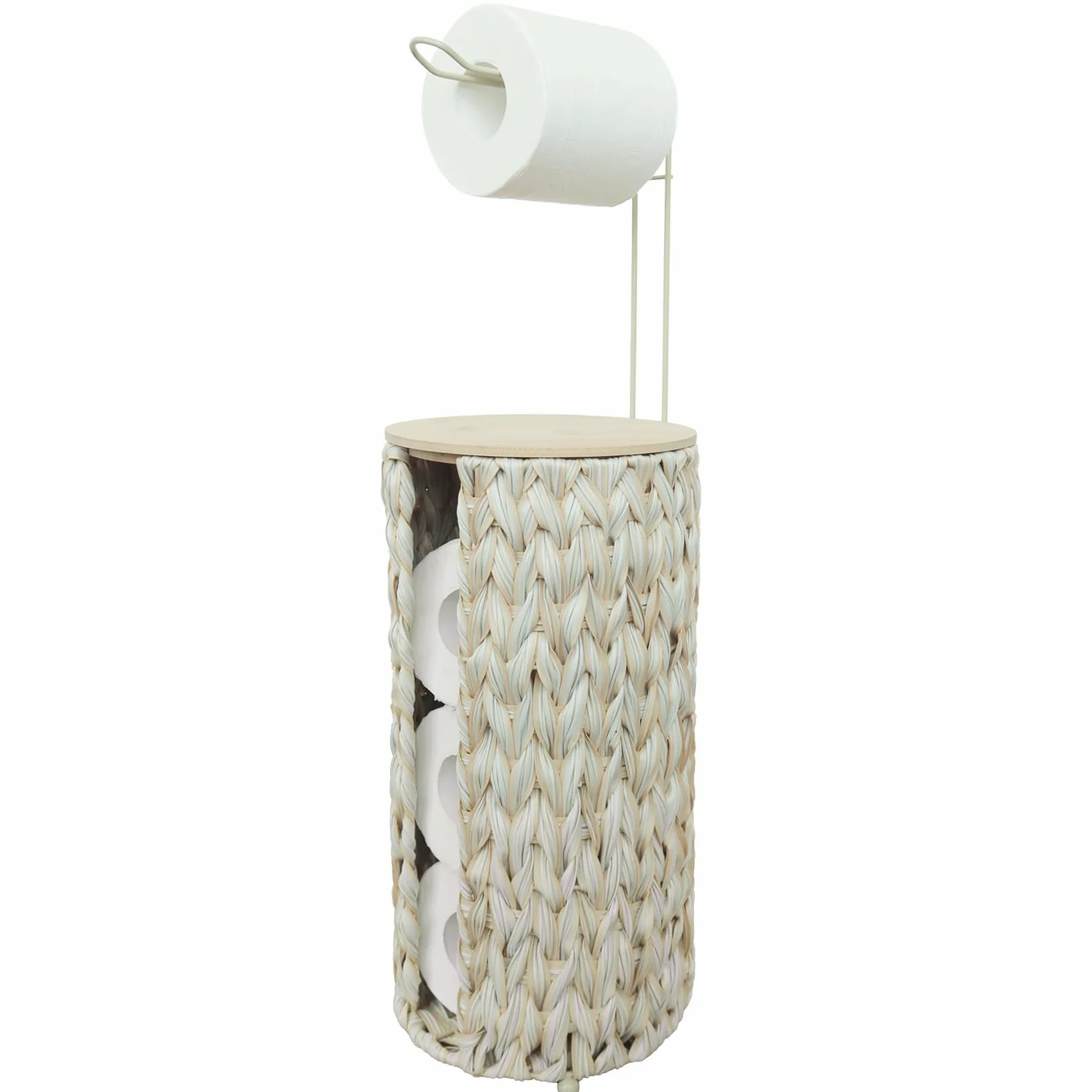 Portarotolo per carta igienica con coperchio in legno, colore: bianco