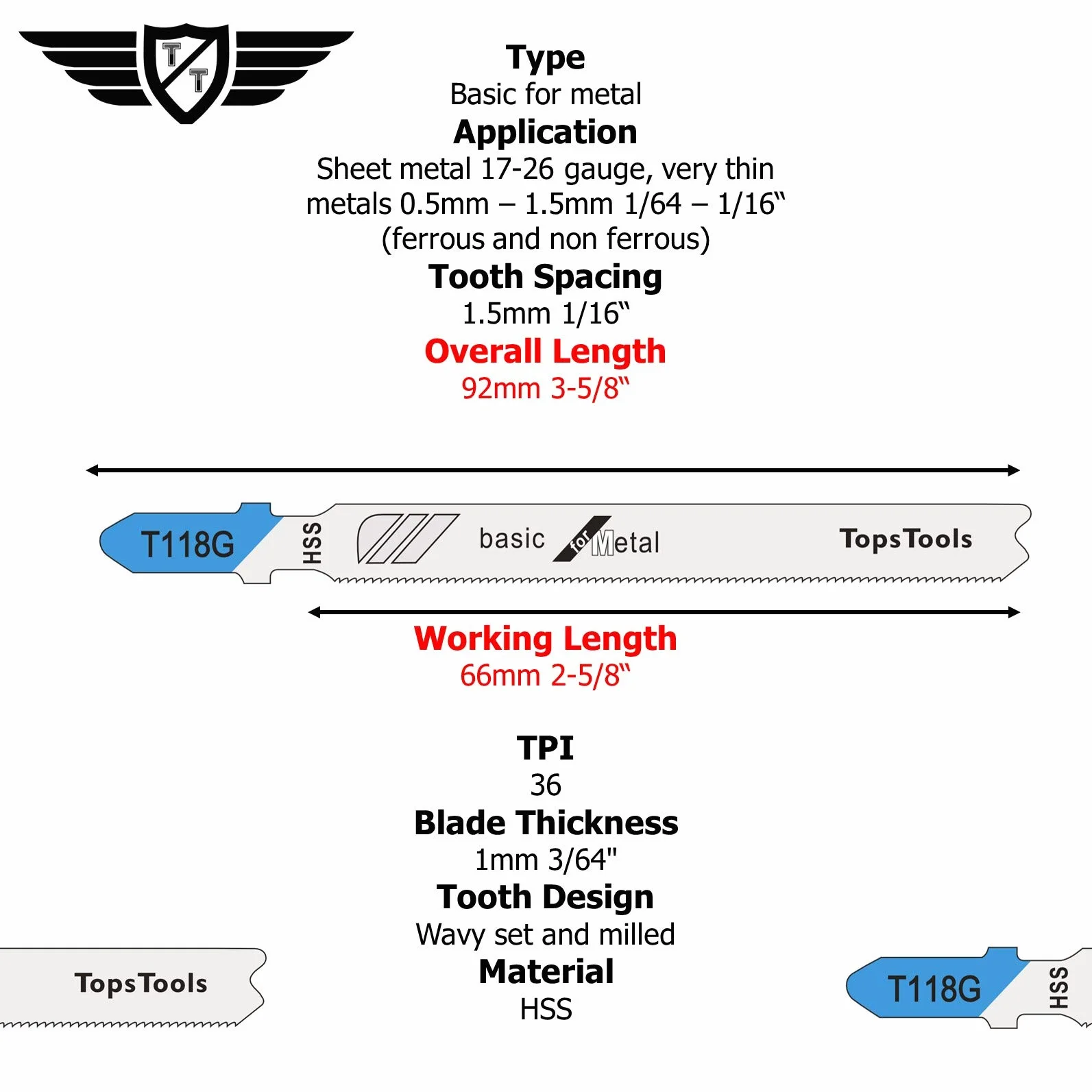 15 lame per seghetto alternativo TopsTools T118G per taglio metalli compatibili con Bosch Dewalt Makita Milwaukee e molti altri