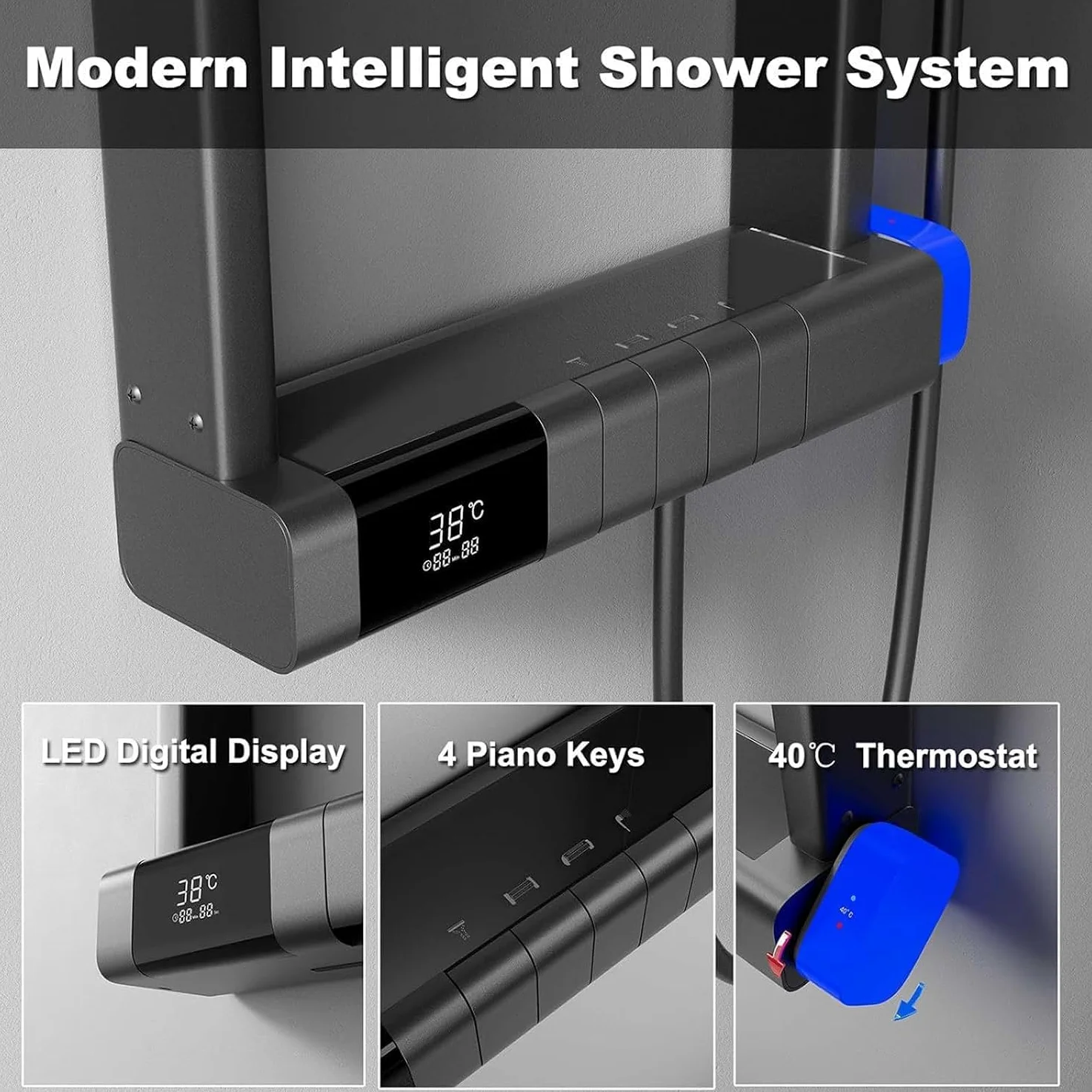 Sistemas a Colonna Doccia termostatica con Display Digitale LED – Colonna Doccia in Alluminio aerospaziale con soffione Effetto Pioggia, 12 getti massaggianti orientabili