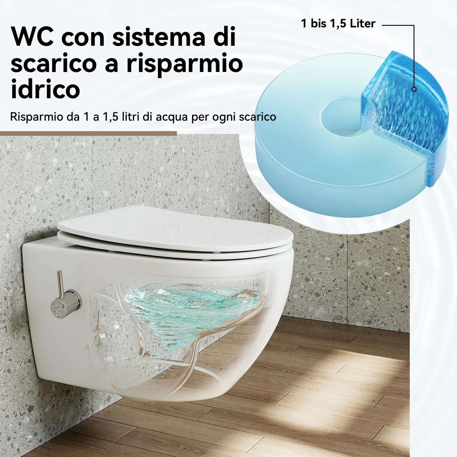 HOROW WC sospeso con bidet integrato, nano-rivestimento, sedile con abbassamento automatico, acqua fredda, 53x36x35 cm