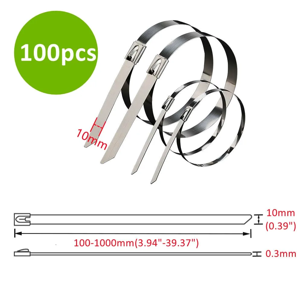 Fascette Cavi 10 20 50 100 200 Pcs 10mm 0,39 pollici 304 Cavo in acciaio inossidabile Twist Tie Lock Metal Zip Wrap Rivestito Fascetta rilevabile in metallo Fascette Elettricista (Color : 100PCS, Mi