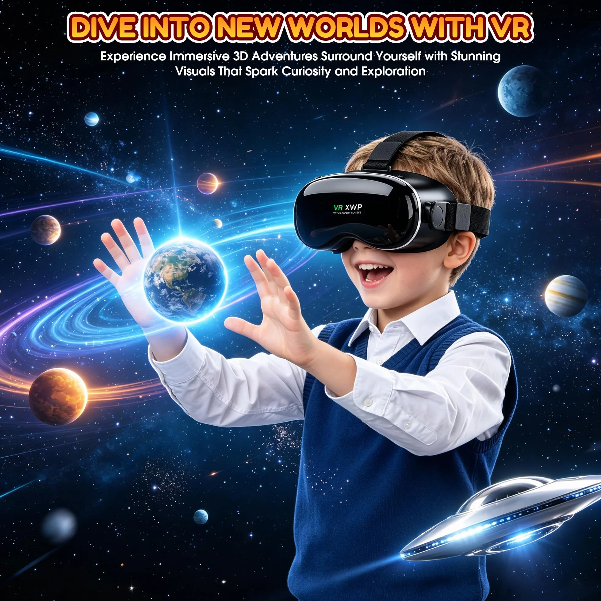 XWP Visore VR, Occhiali Per Realtà Virtuale 3D Per Smartphone, Compatibile Con iPhone & Android (4.7–7.0"), Con Lenti HD, Per Apprendimento, Giochi E Film, Regalo Di Compleanno Per Bambini E Famiglia