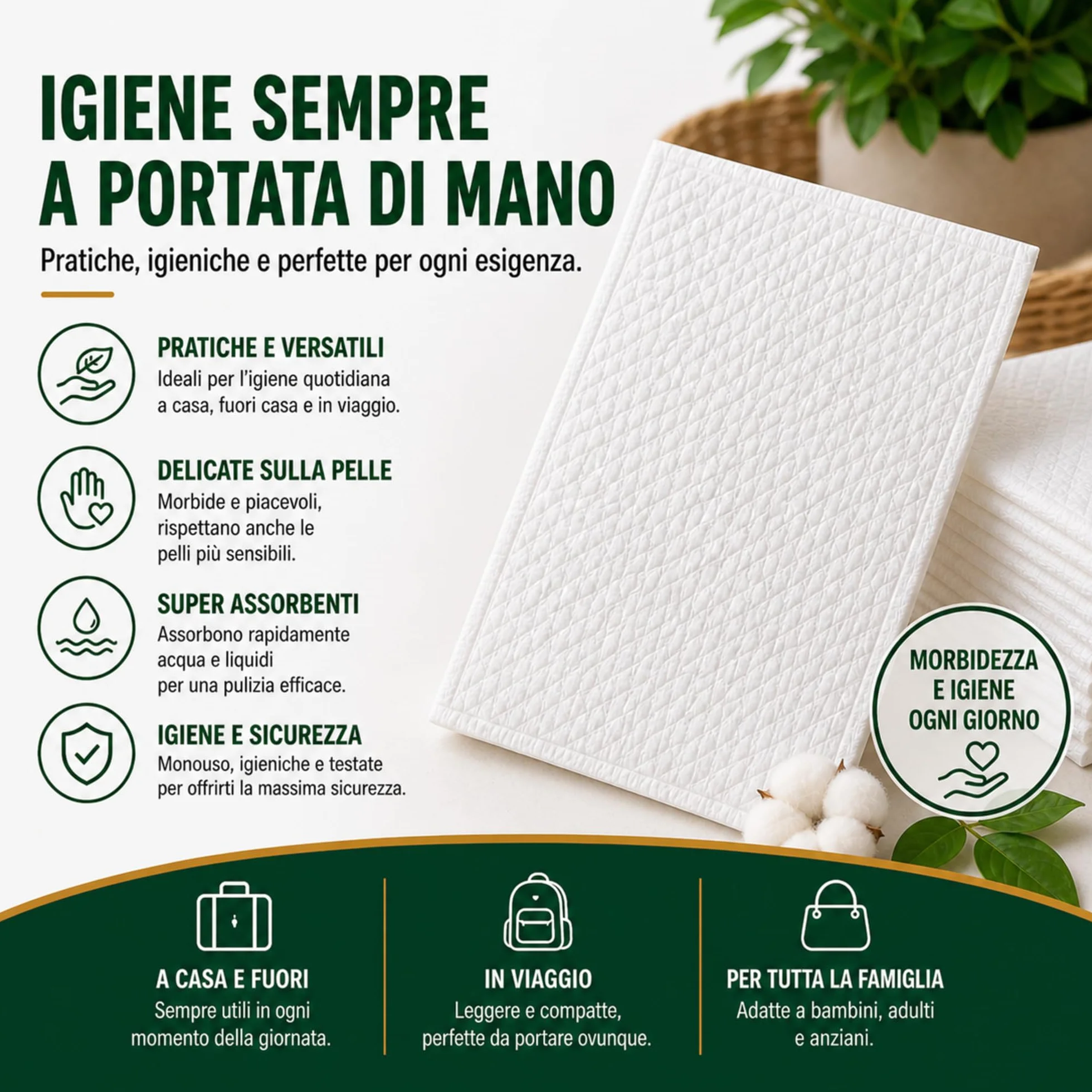 Le Pro del Medicale Guanti da Bagno Usa e Getta Ultra Morbidi Non Tessuti Imbottiti Bianchi