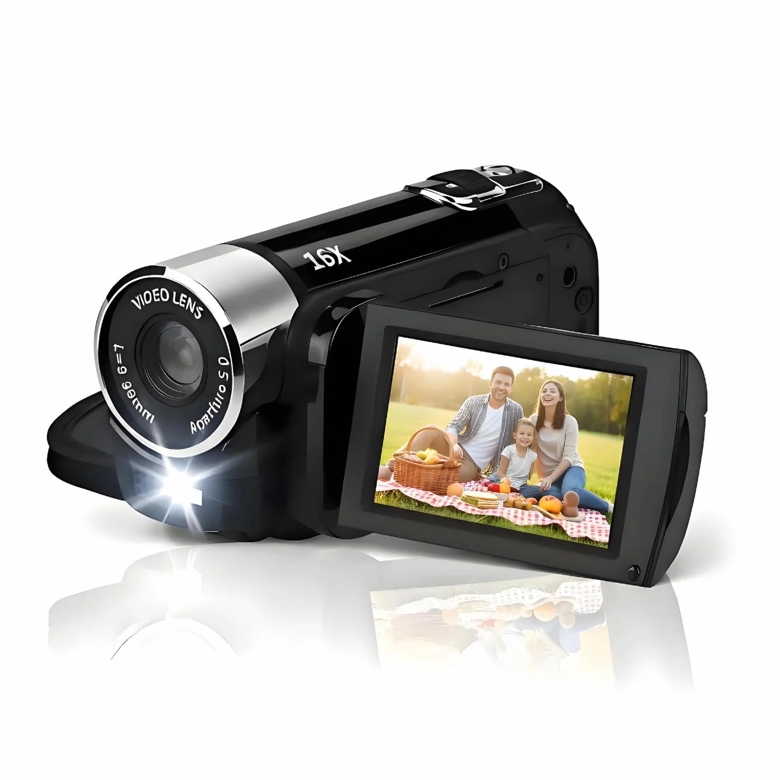 Akozon Videocamera Portatile, Videocamera Dv 1080P 16MP Schermo Girevole TFT da 2,7 Pollici Video 16x per Bambini Zoom Digitale con Cavo USB Mini Lettore Dv Nero (Nero)