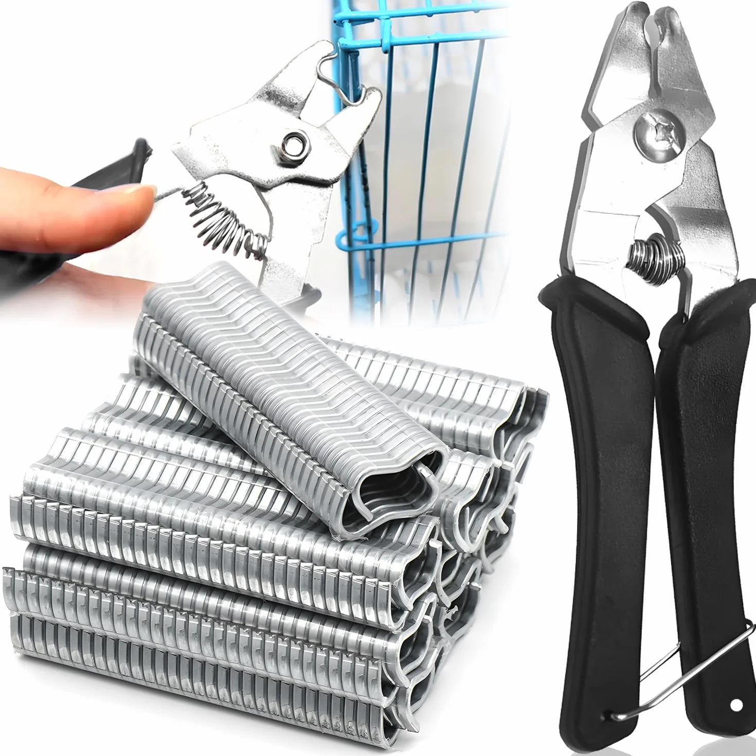Pinze per Anelli di Maiale Hog Ring Pliers Kit 1200 Anelli Zincati per Recinzione