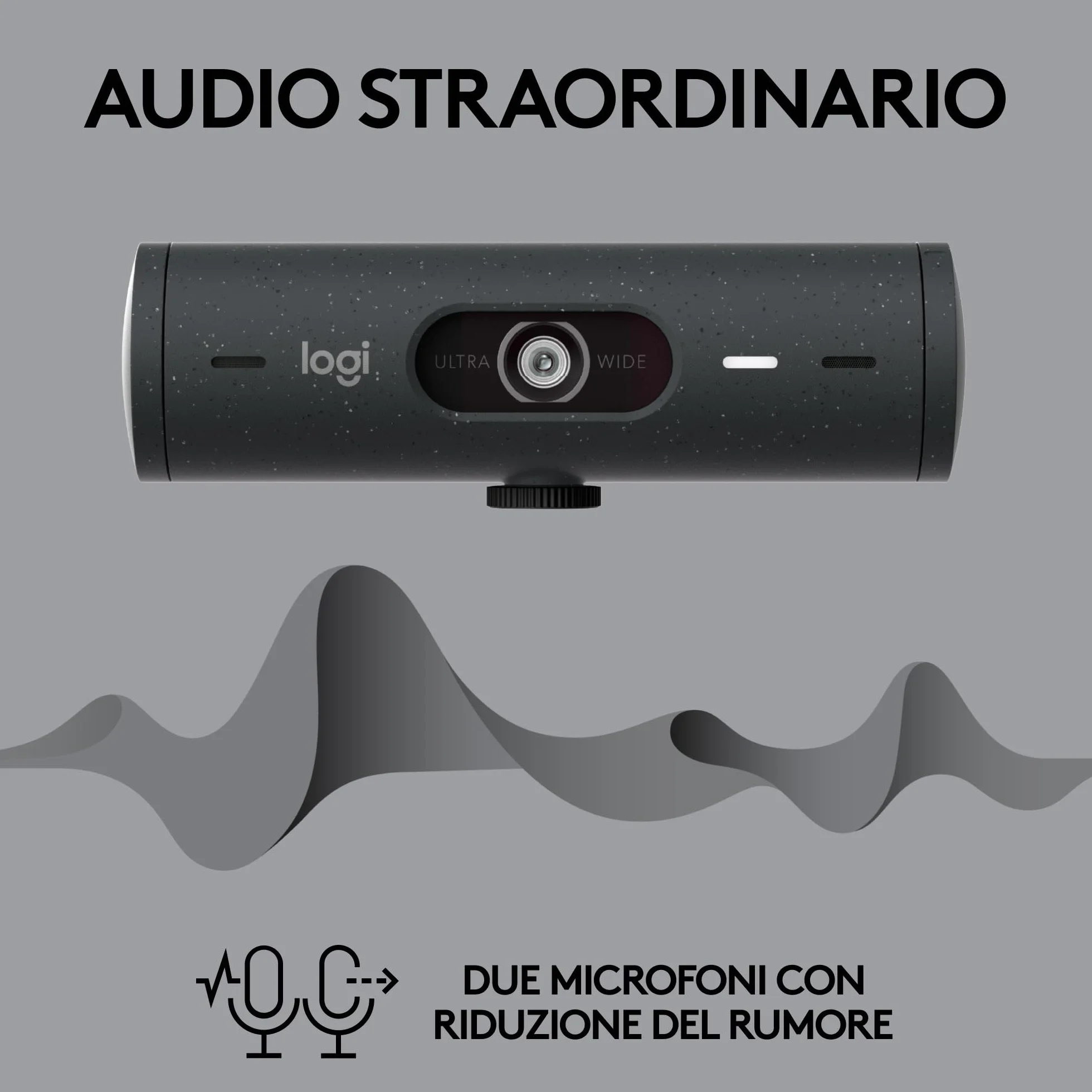 Logitech Brio 505 Webcam Full HD con correzione automatica dell’illuminazione, inquadratura, modalità Mostra, 2 microfoni con riduzione del rumore, Msft Teams, Google Meet, Zoom - Grigio