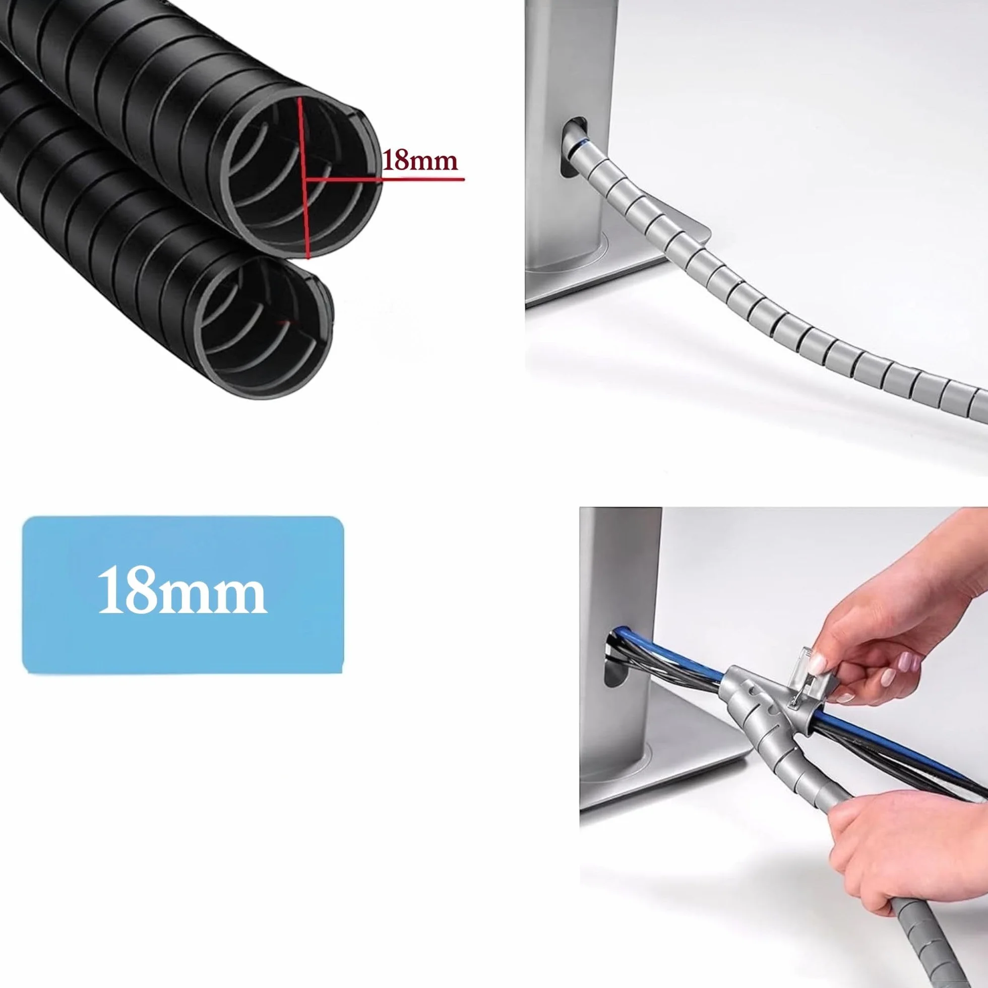 Spirale Avvolgi Cavo Flessibile, 1,5M Ø18mm Guaina per Cavi Flessibile, Raccogli Fili Raccogli Spiralato, con Fermaglio Guidafilo per Organizzare Cavi Di Tv, Computer, Home Theatre 9368012