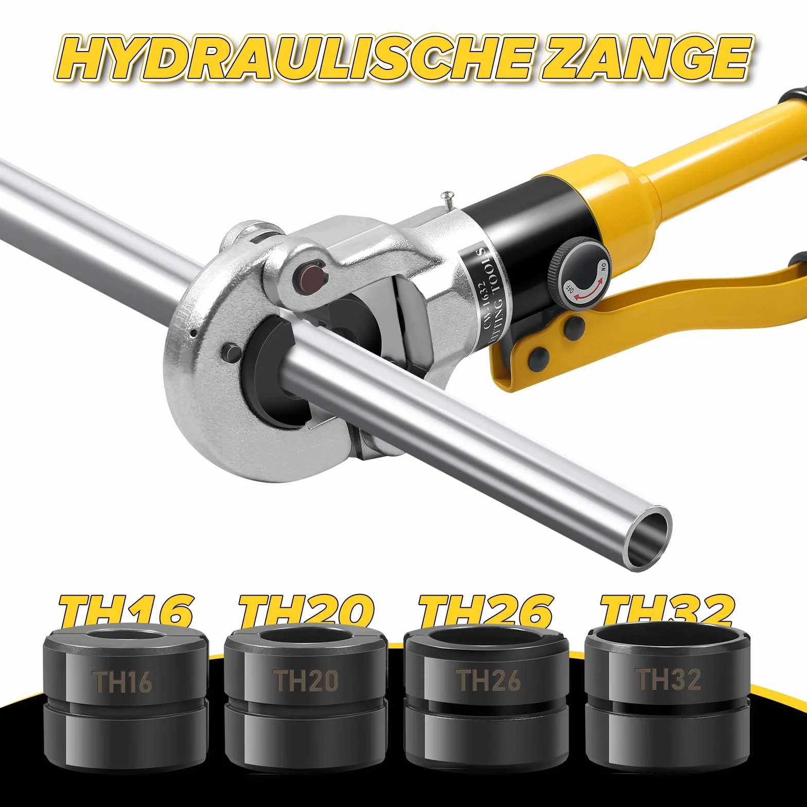 Pinza a pressa idraulica 16-32 mm tipo TH 10 T testa girevole 360° per tubi PEX PB rame
