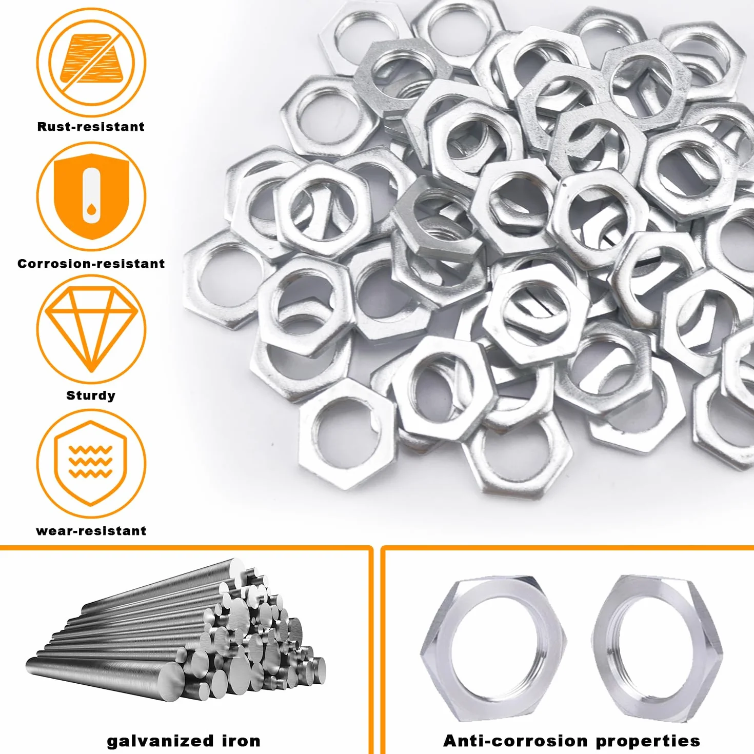 Set di 60 Dadi Esagonali M12x1 Acciaio Zincato Filettatura Fine