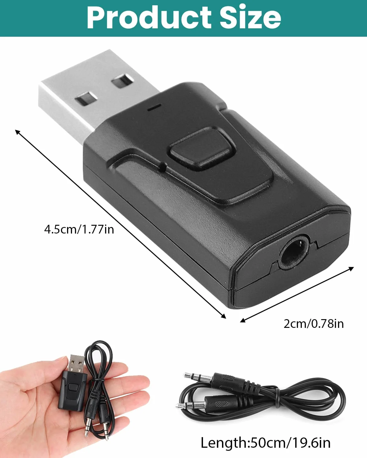 Adattatore USB Bluetooth 2 in 1 per TV, PC, Auto, Cuffie, Altoparlanti e Stereo – Trasmettitore e Ricevitore Bluetooth 5.0 Mini Chiavetta Audio, Jack 3.5mm, Senza Batterie, Porta USB