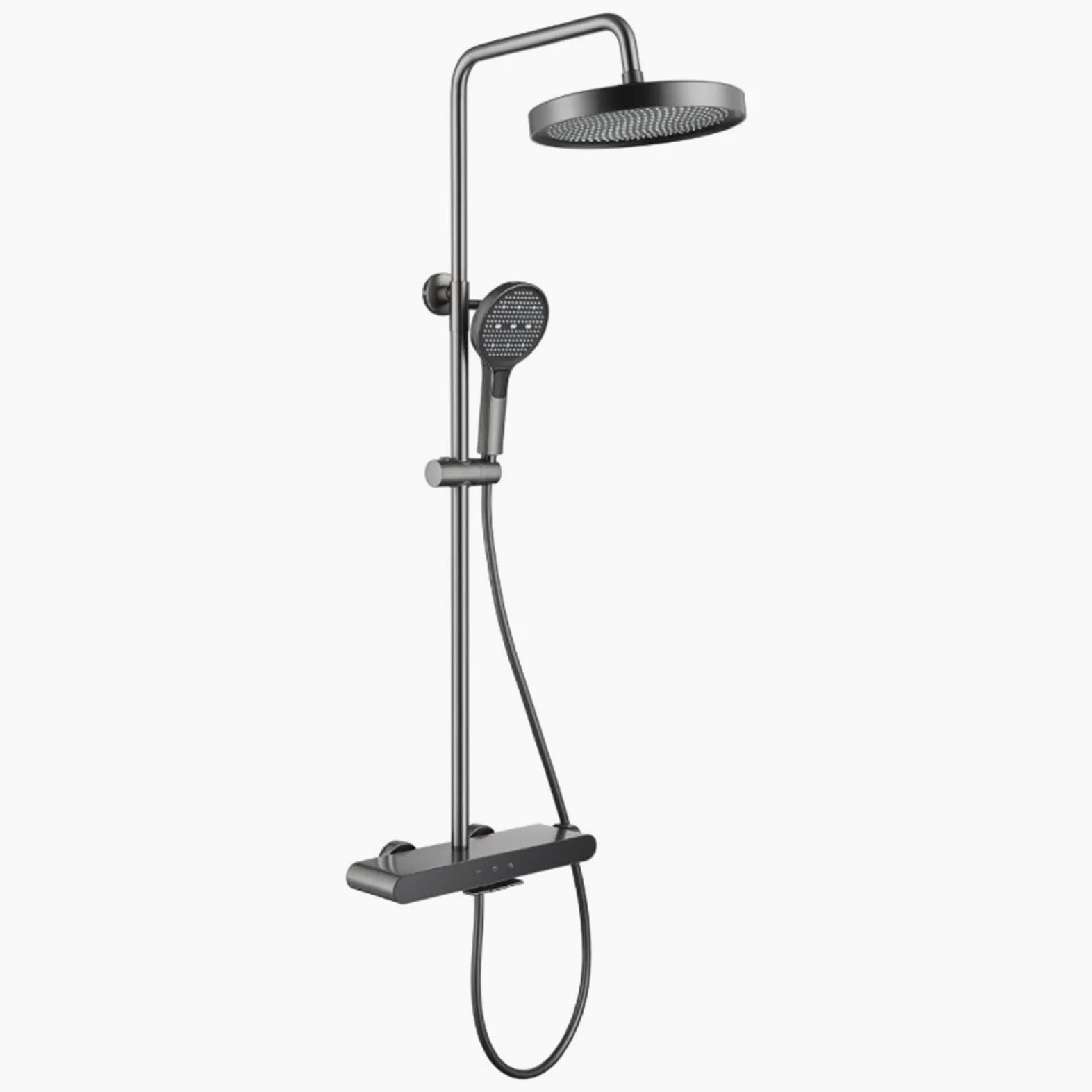 Colonna Doccia Pianoforte Grigio Pistola | Soffione Doccia Rotondo Regolabile Miscelatore Cascata e Doccetta Distanza Tra Fori di Montaggio 13,5-16,5cm