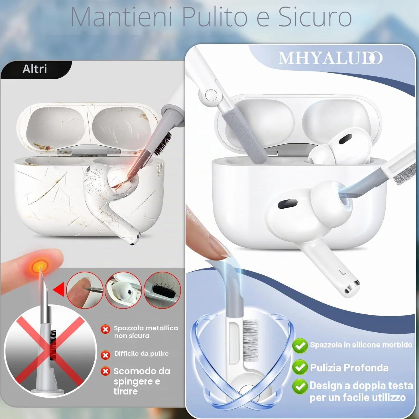 Custodia per Airpods 3a generazione 2021,Custodia protettiva in morbido silicone per Airpods 3 con LED visibile sulla parte anteriore,con kit di pulizia,Azzurro cielo