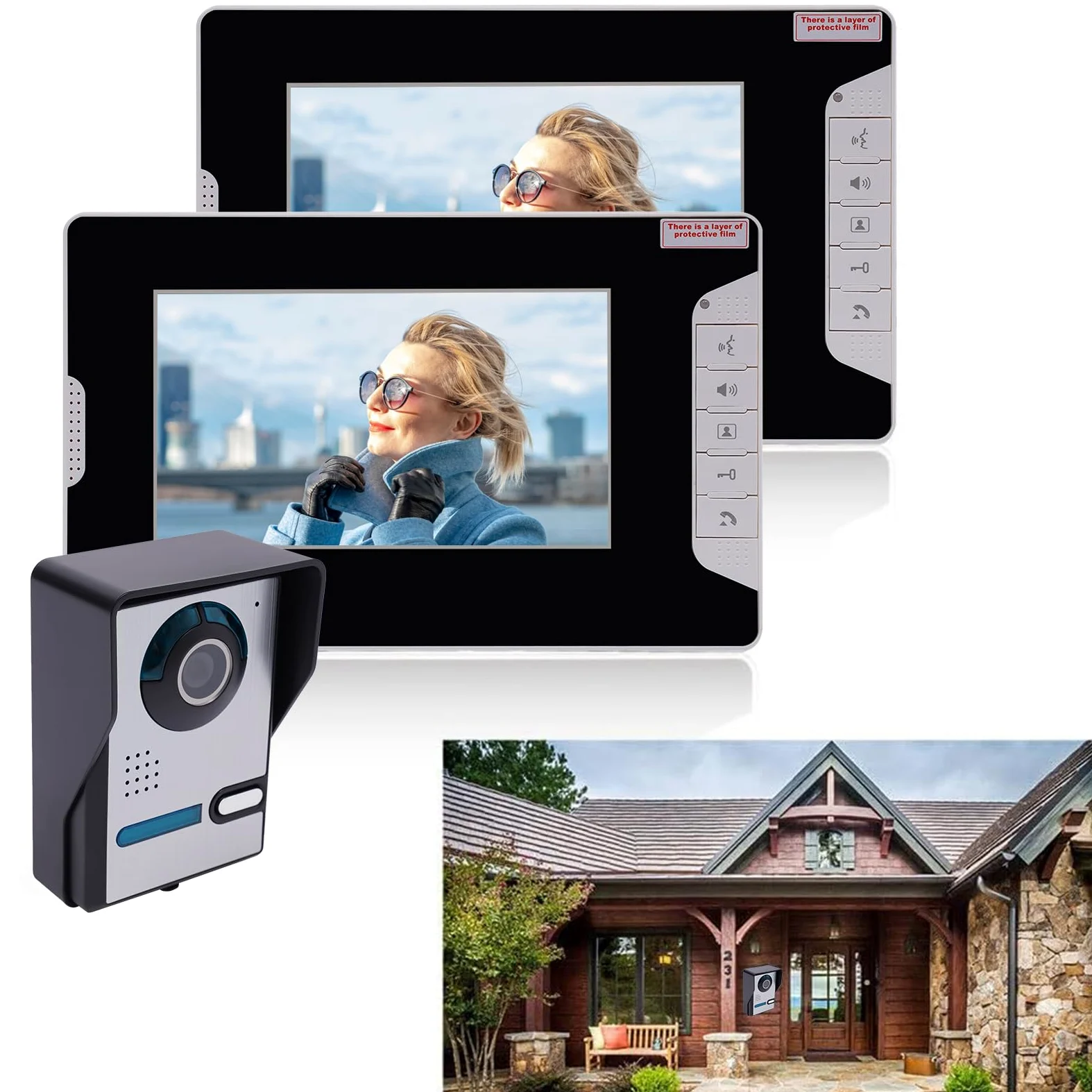 Citofono Video Domestico Videocamera Campanello Monitor Kit Casa Familiare Telefono Porta Filo Audio Videocitofono Senza Fili Esterno Telecamera Suoneria Rilevamento Campanello Monitor