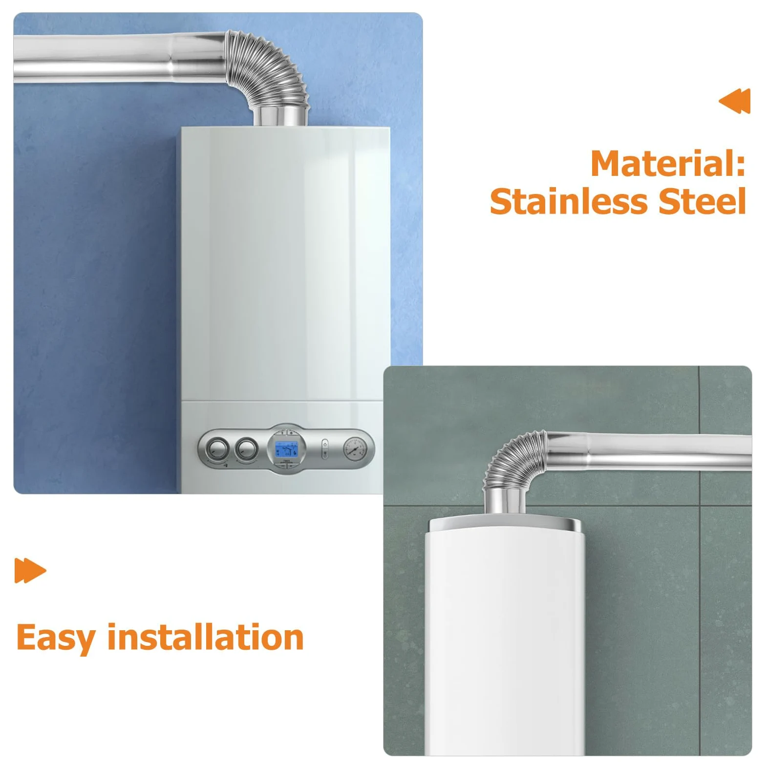 4 pezzi Kit Tubo Fumario in Acciaio con Gomiti Tubo Resistente per Legna e Caldaie Estensione Fumi per Uso Interno Cucina